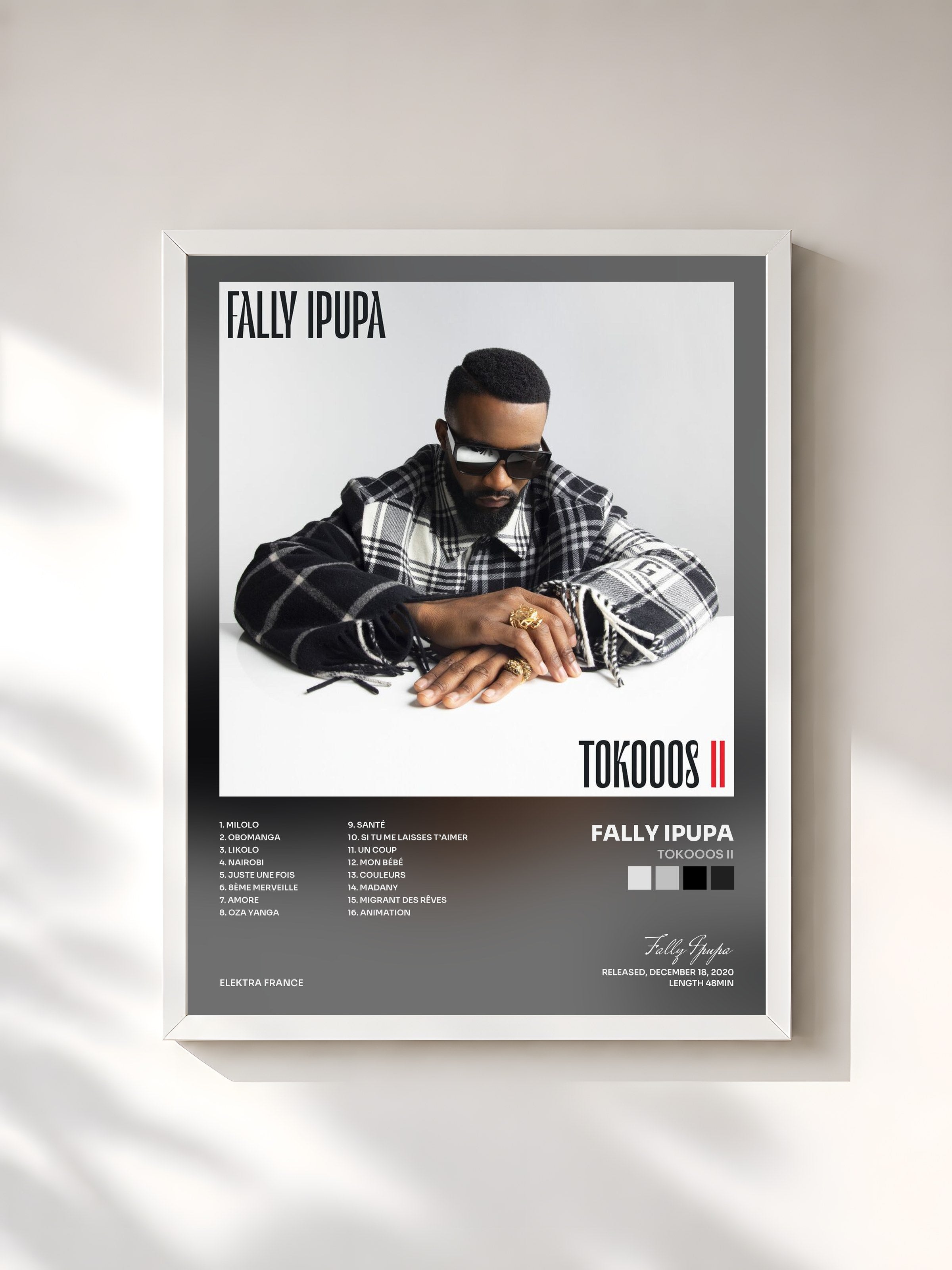 #blanc Tableau de l'album Tokooos II de Fally Ipupa, cadre blanc, imprimé et encadré en France