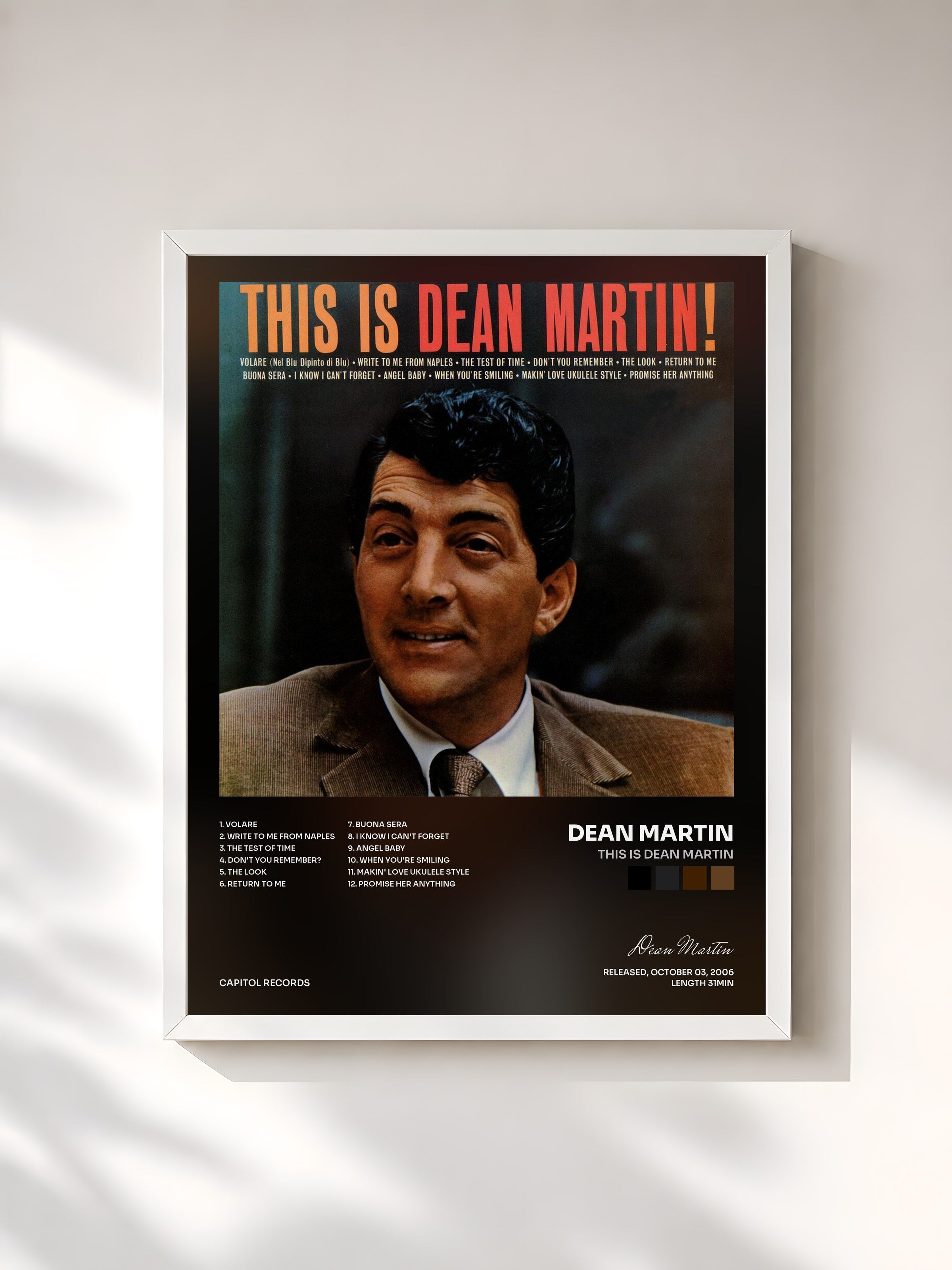 #blanc Tableau de l'album This Is Dean Martin de Dean Martin, cadre blanc, imprimé et encadré en France