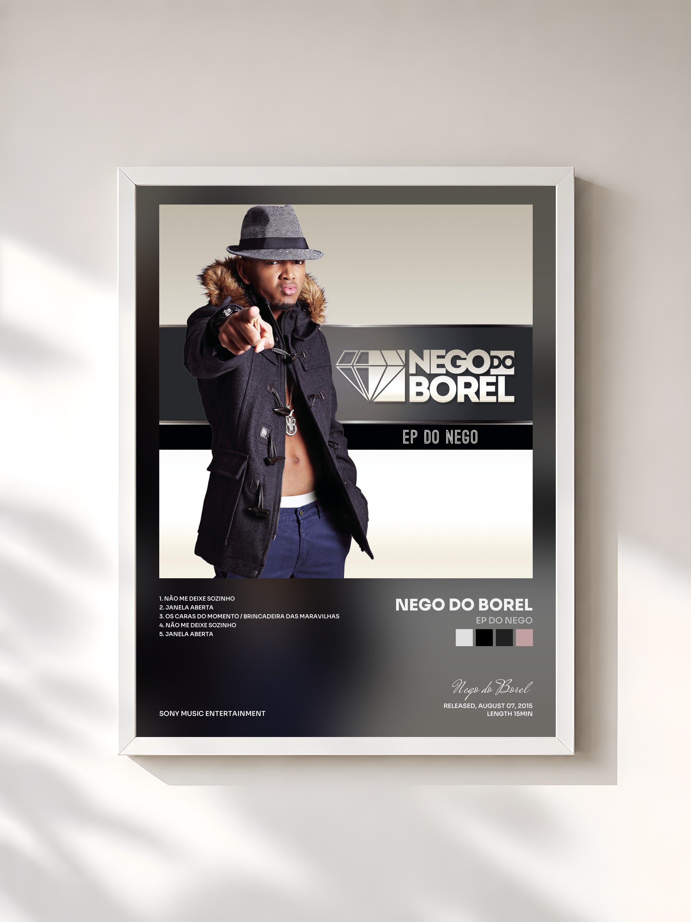 #blanc Tableau de l'album EP do Nego de Nego do Borel, cadre blanc, imprimé et encadré en France