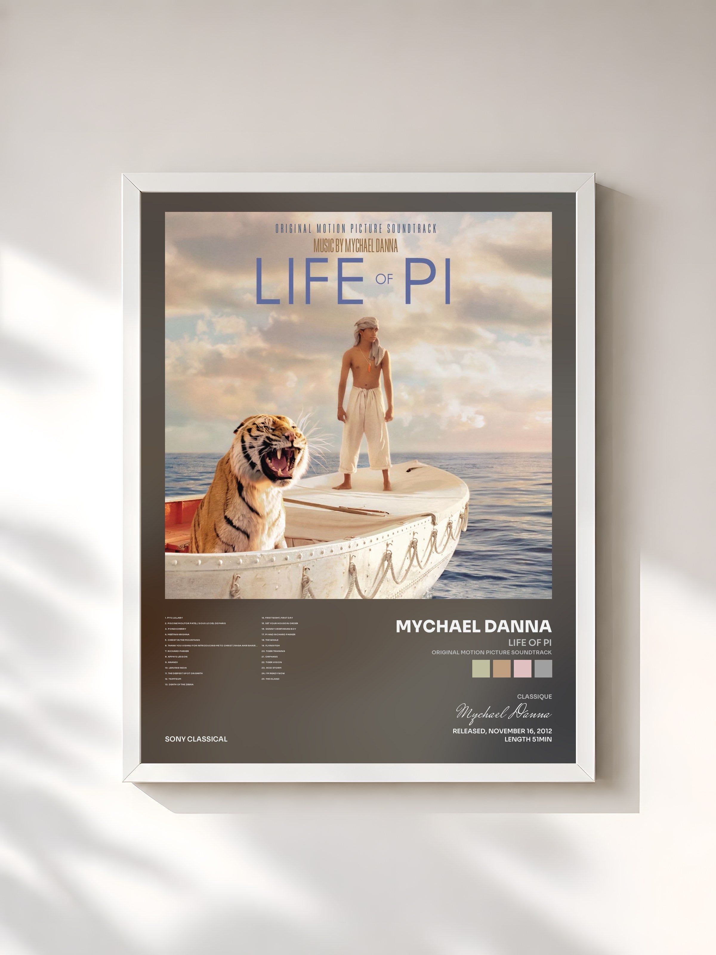 #blanc Tableau de l'album Life of Pi (Original Motion Picture Soundtrack) de Mychael Danna, cadre blanc, imprimé et encadré en France
