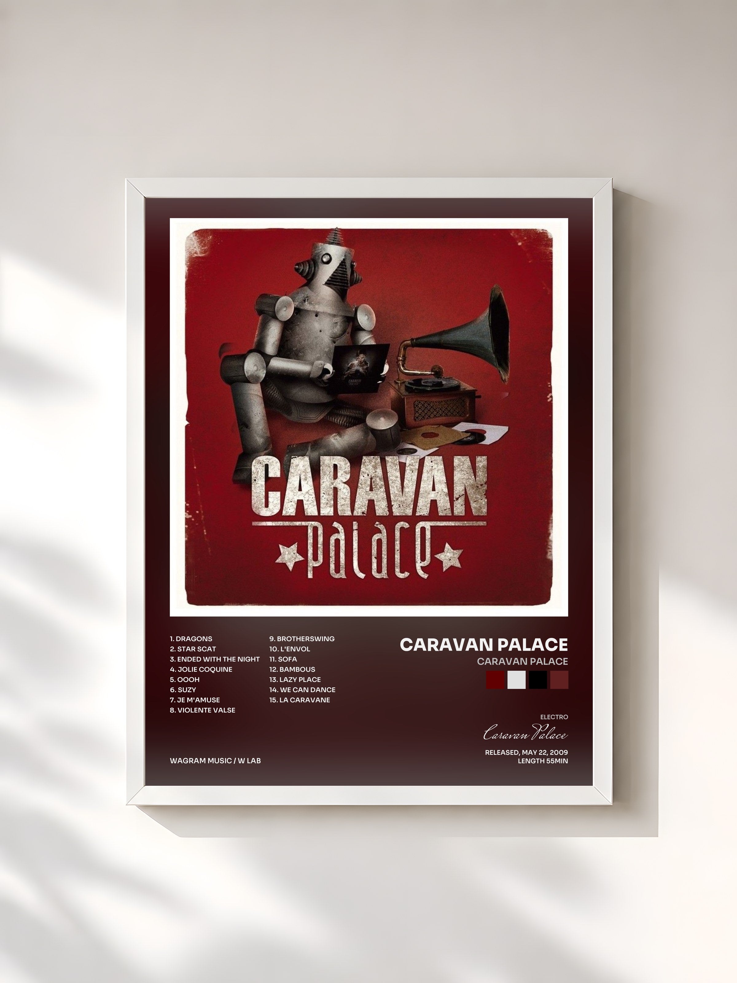 #blanc Tableau de l'album Caravan Palace de Caravan Palace, cadre blanc, imprimé et encadré en France