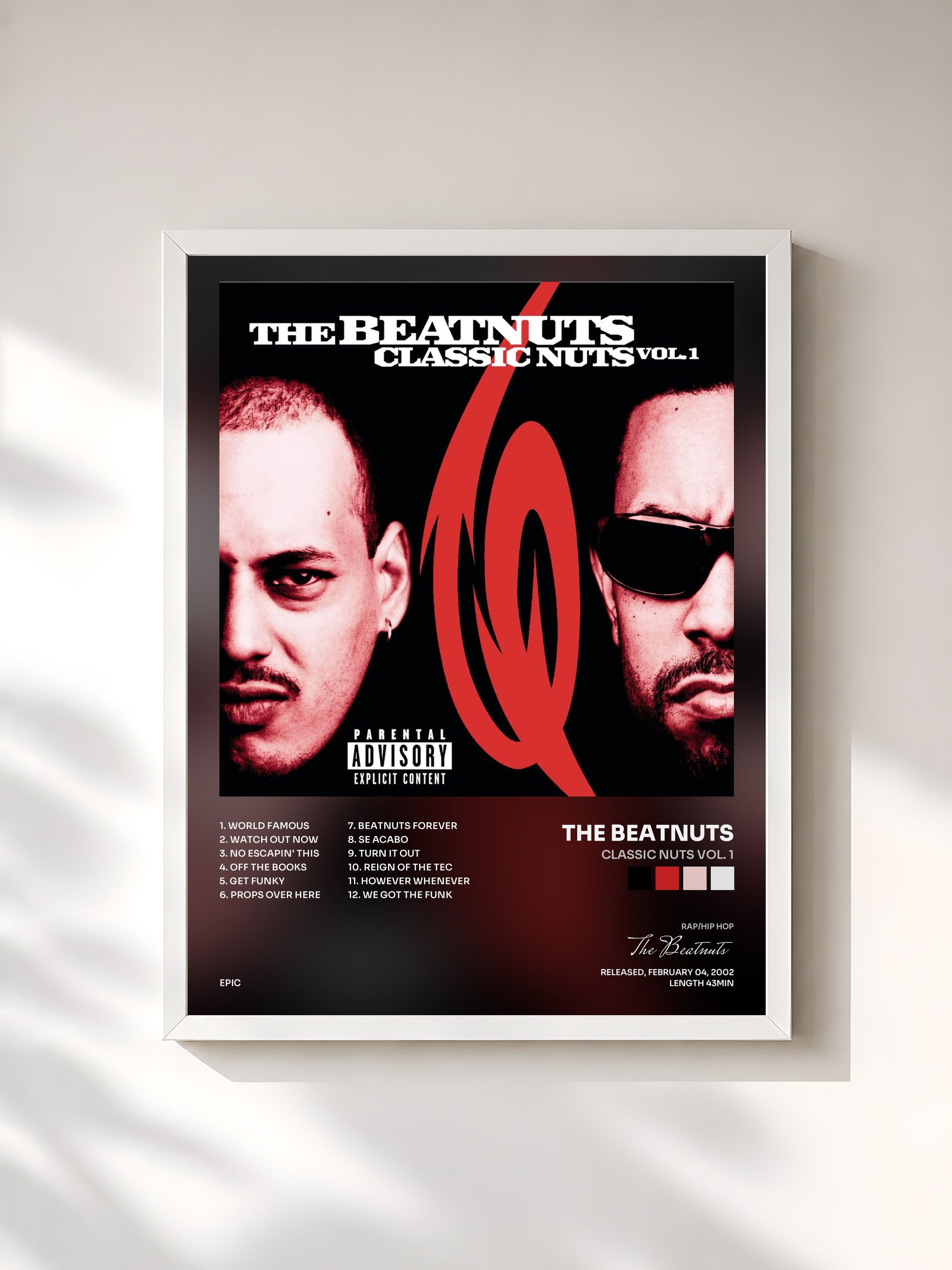 #blanc Tableau de l'album Classic Nuts Vol. 1 de The Beatnuts, cadre blanc, imprimé et encadré en France