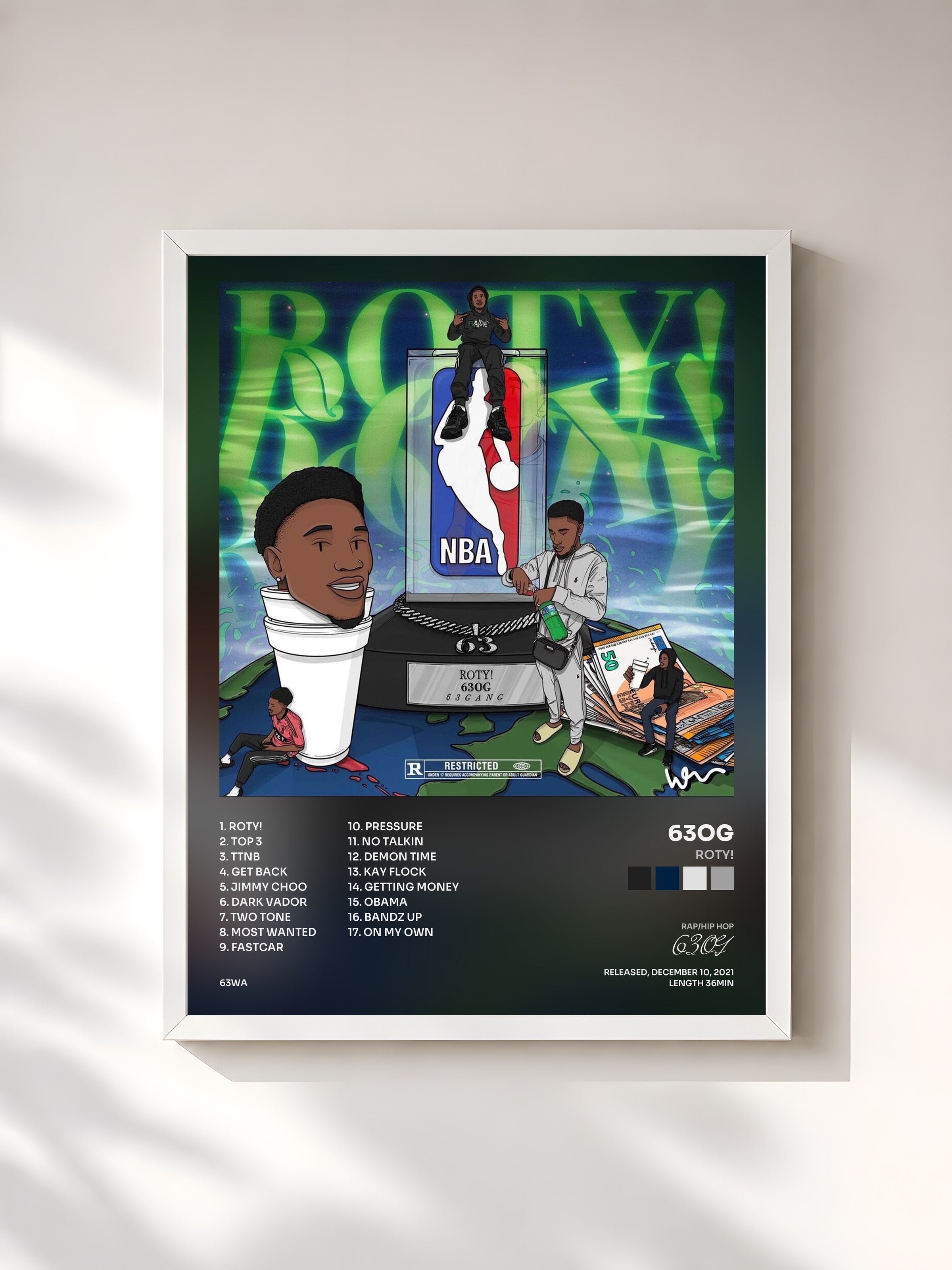 #blanc Tableau de l'album ROTY! de 63OG, cadre blanc, imprimé et encadré en France