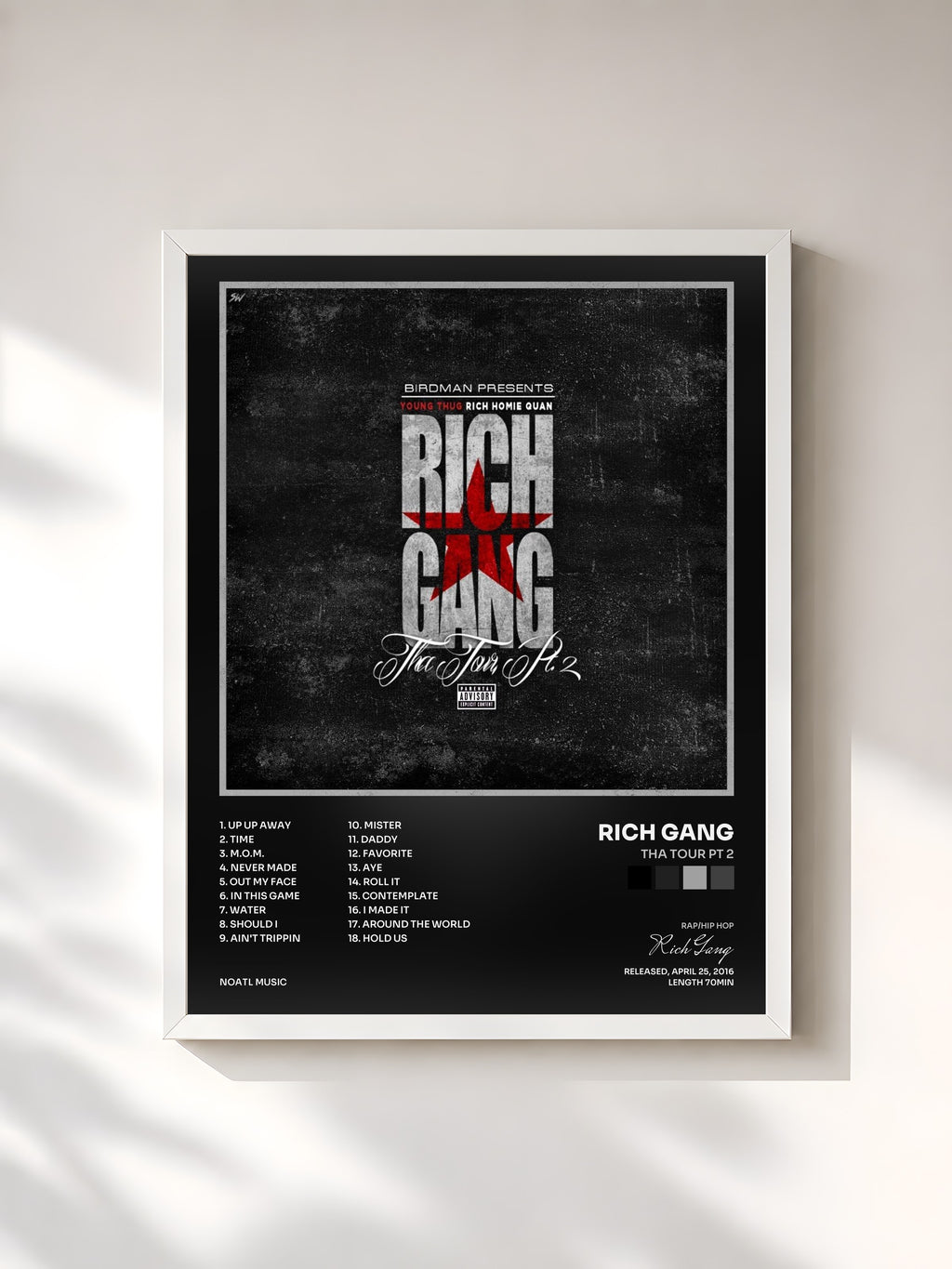 #blanc Tableau de l'album Tha Tour Pt 2 de Rich Gang, cadre blanc, imprimé et encadré en France