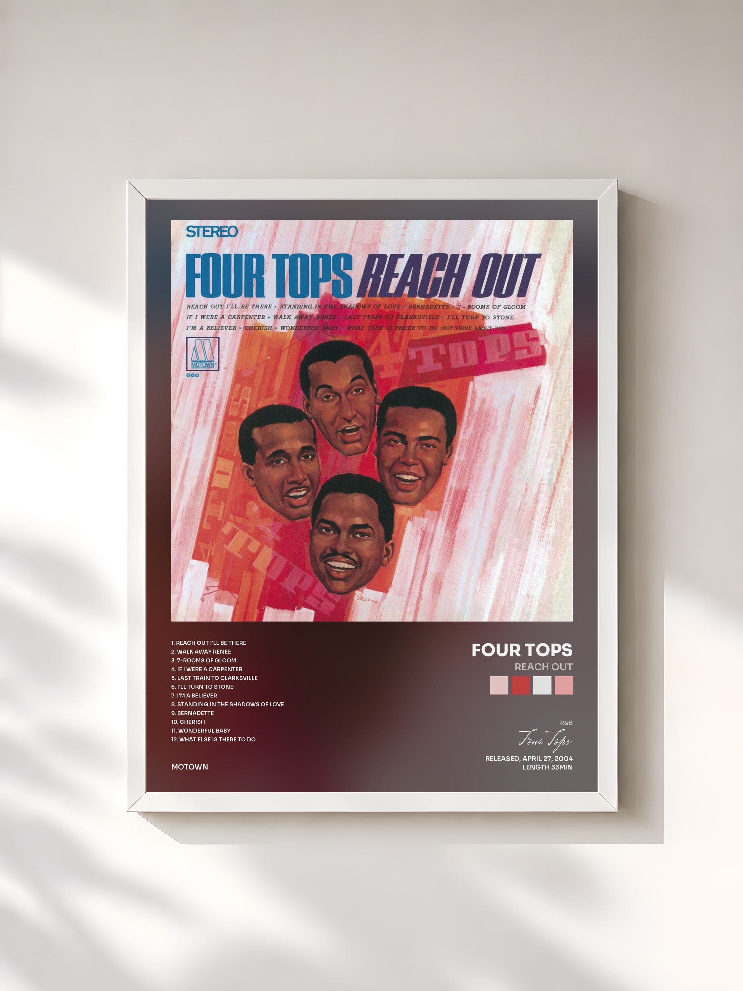 #blanc Tableau de l'album Reach Out de Four Tops, cadre blanc, imprimé et encadré en France