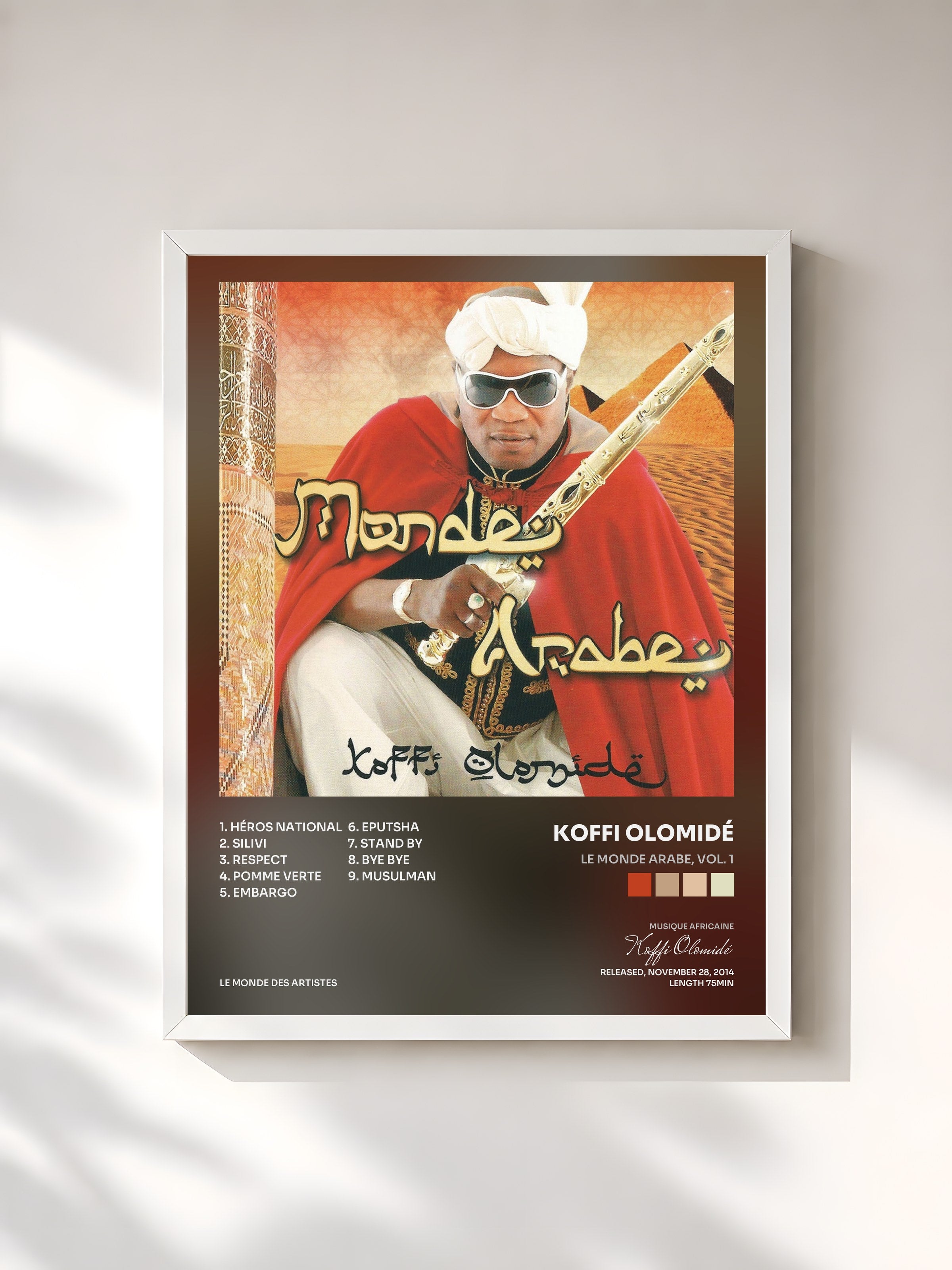 #blanc Tableau de l'album Le monde arabe, vol. 1 de Koffi Olomidé, cadre blanc, imprimé et encadré en France