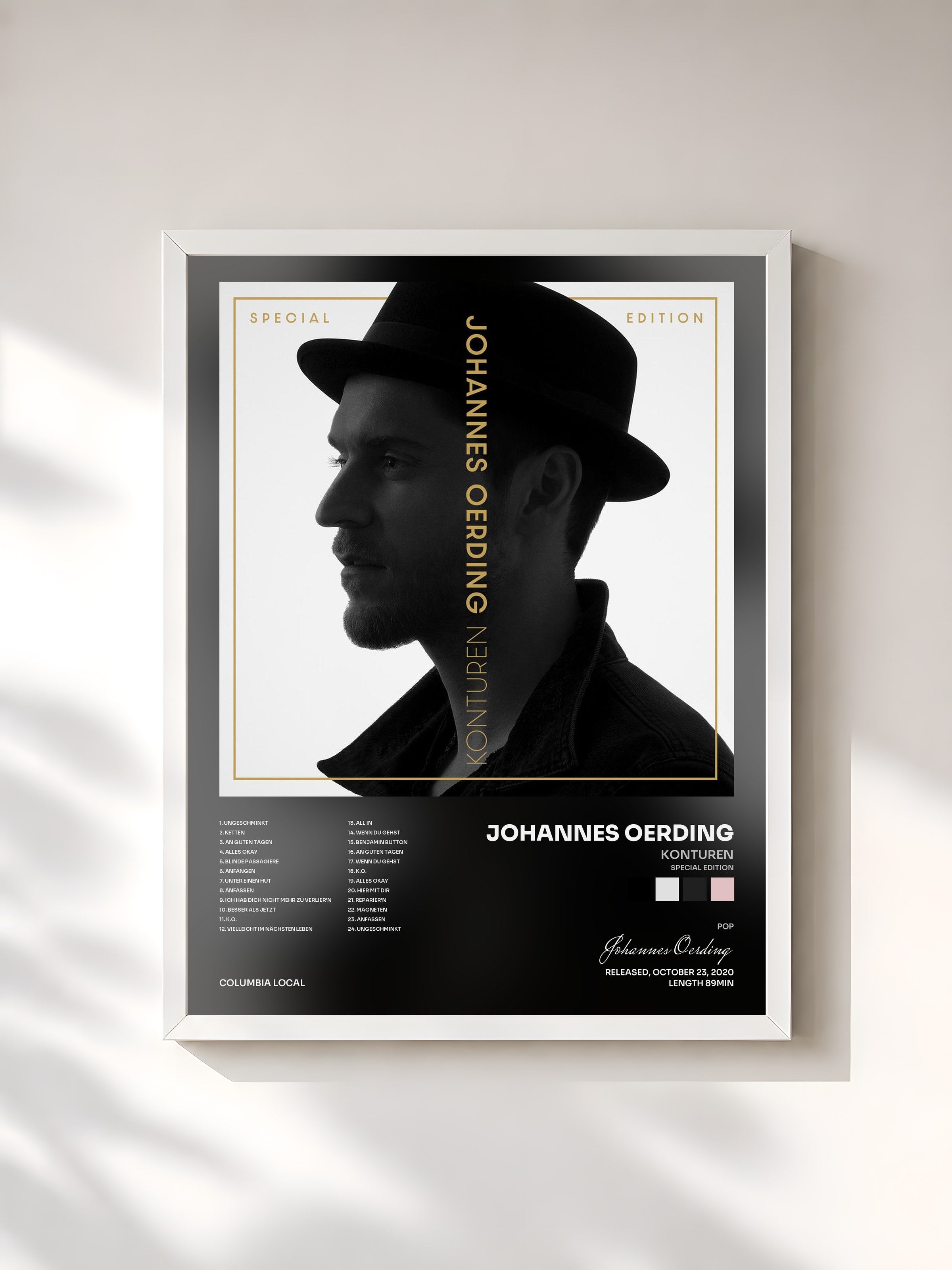 #blanc Tableau de l'album Konturen (Special Edition) de Johannes Oerding, cadre blanc, imprimé et encadré en France