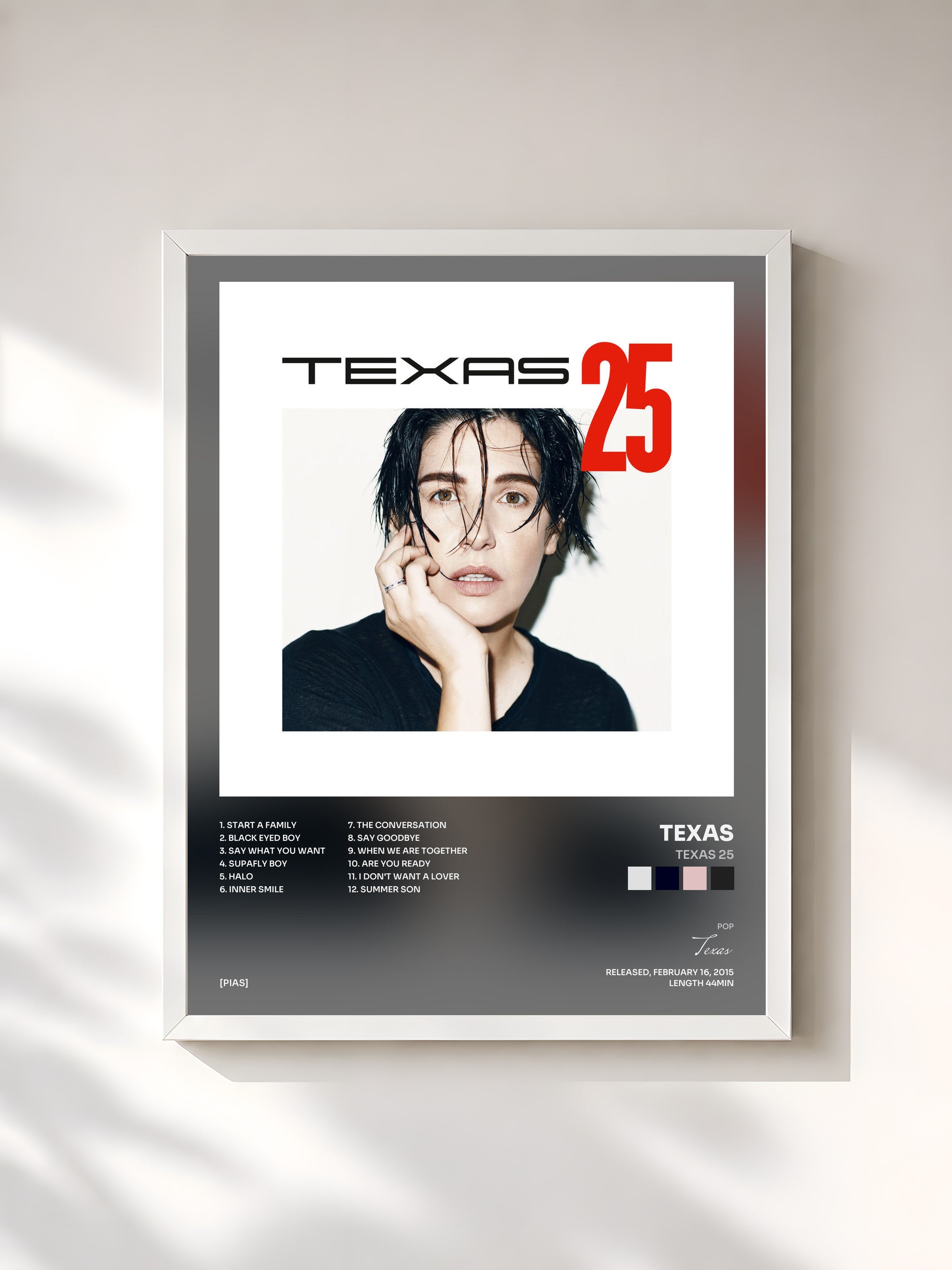#blanc Tableau de l'album TEXAS 25 de Texas, cadre blanc, imprimé et encadré en France