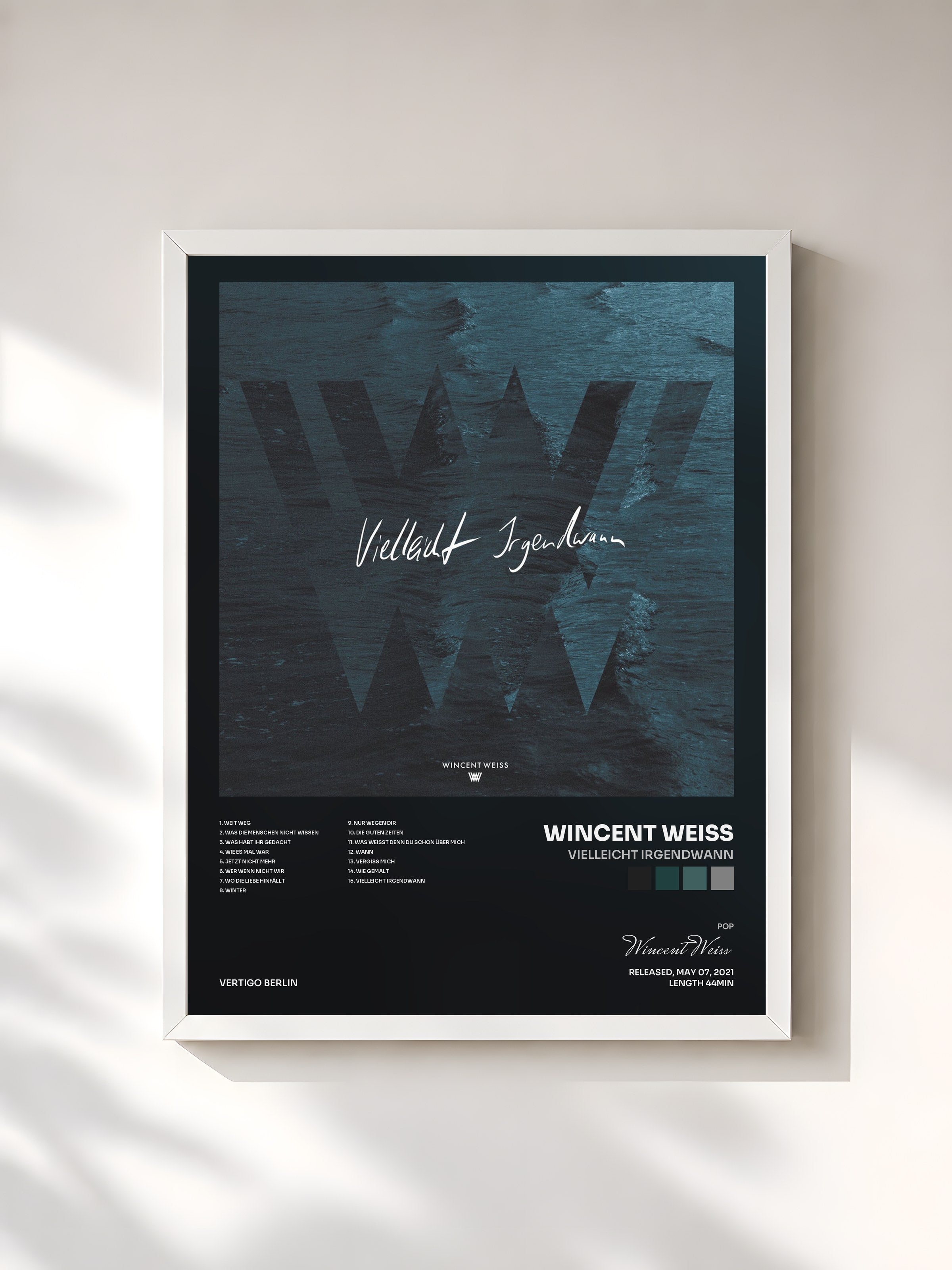 #blanc Tableau de l'album Vielleicht Irgendwann de Wincent Weiss, cadre blanc, imprimé et encadré en France
