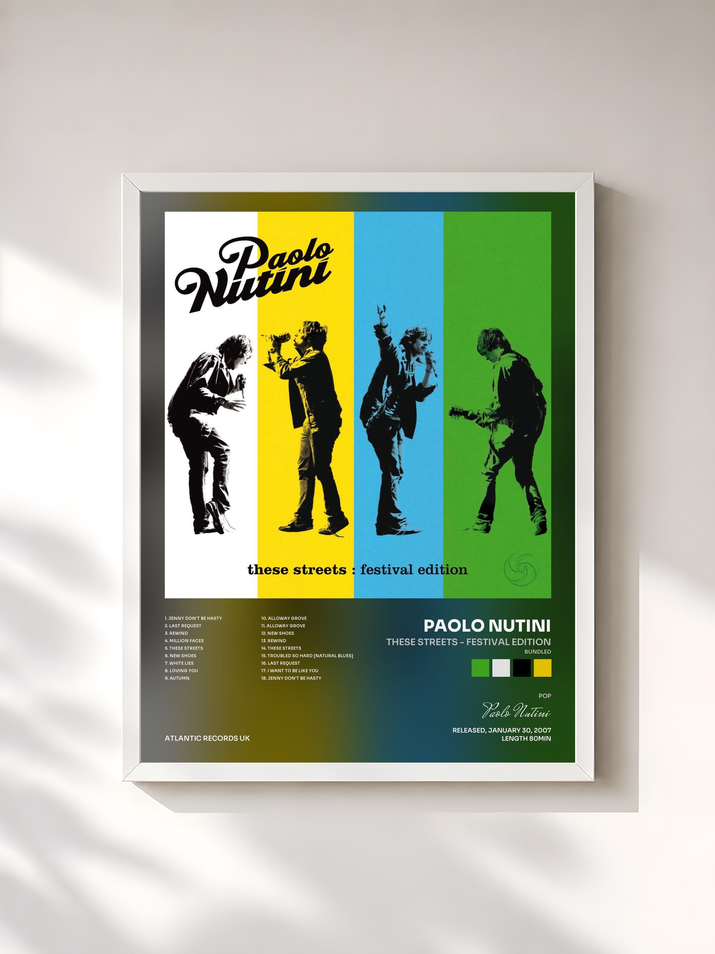 #blanc Tableau de l'album These Streets - Festival Edition (Bundled) de Paolo Nutini, cadre blanc, imprimé et encadré en France