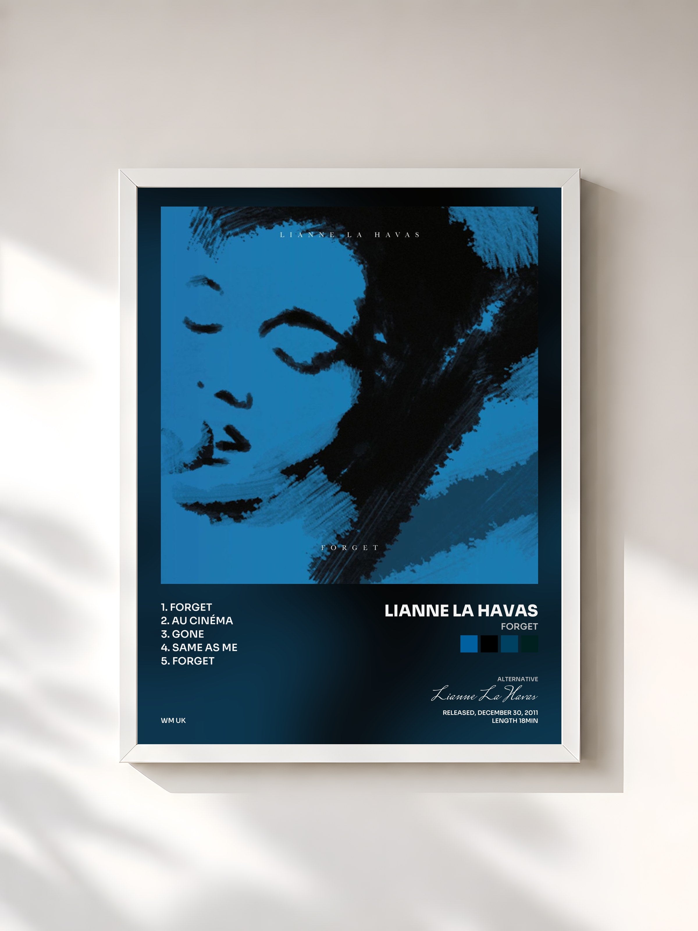 #blanc Tableau de l'album Forget de Lianne La Havas, cadre blanc, imprimé et encadré en France