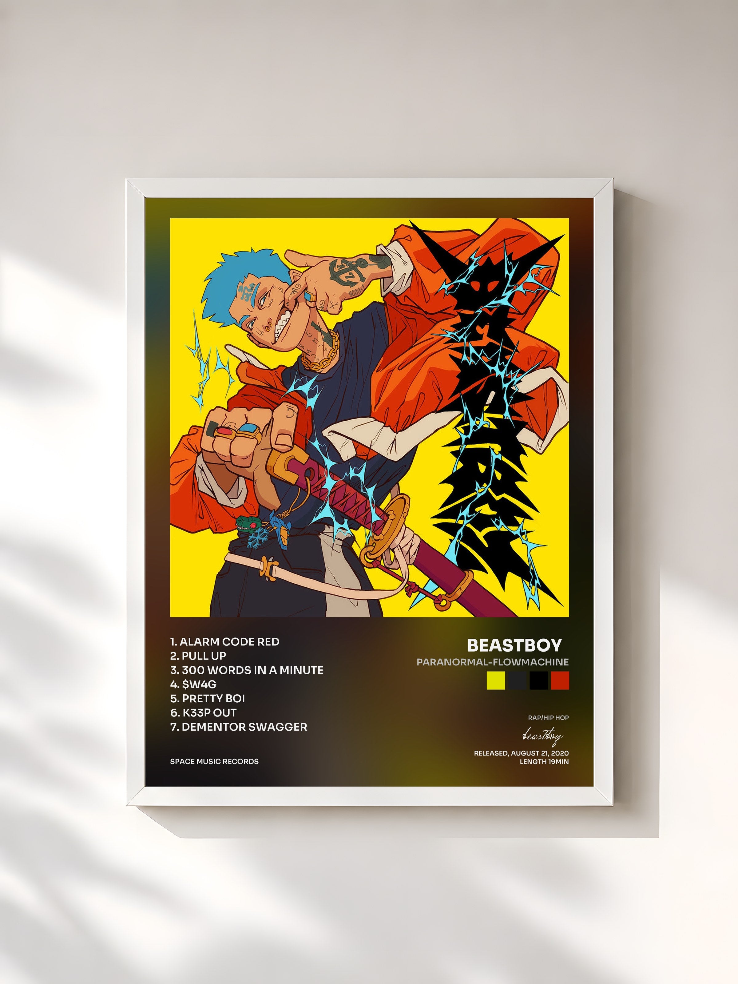 #blanc Tableau de l'album PARANORMAL-FLOWMACHINE de beastboy  , cadre blanc, imprimé et encadré en France