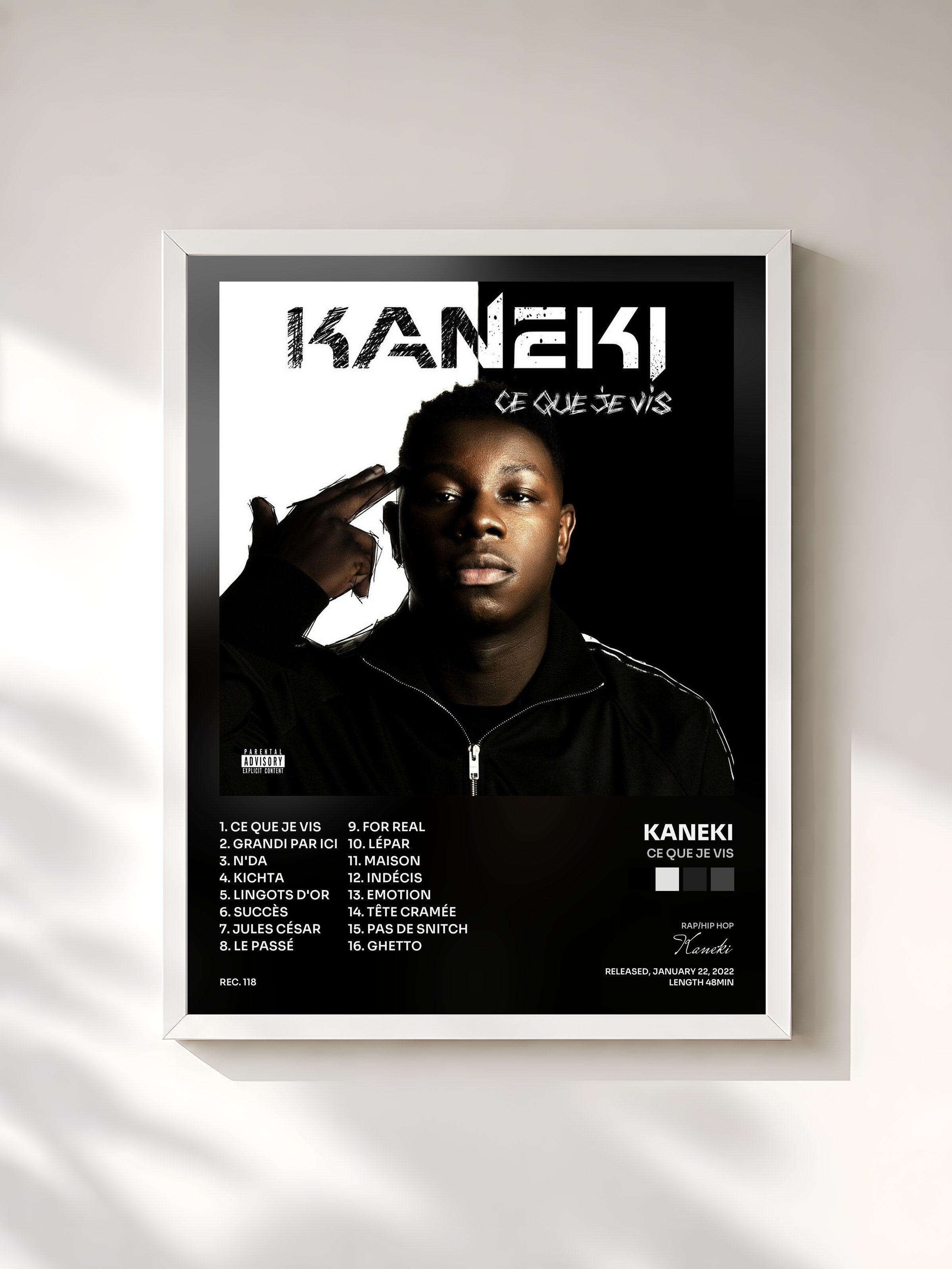 #blanc Tableau de l'album Ce que je vis de Kaneki, cadre blanc, imprimé et encadré en France