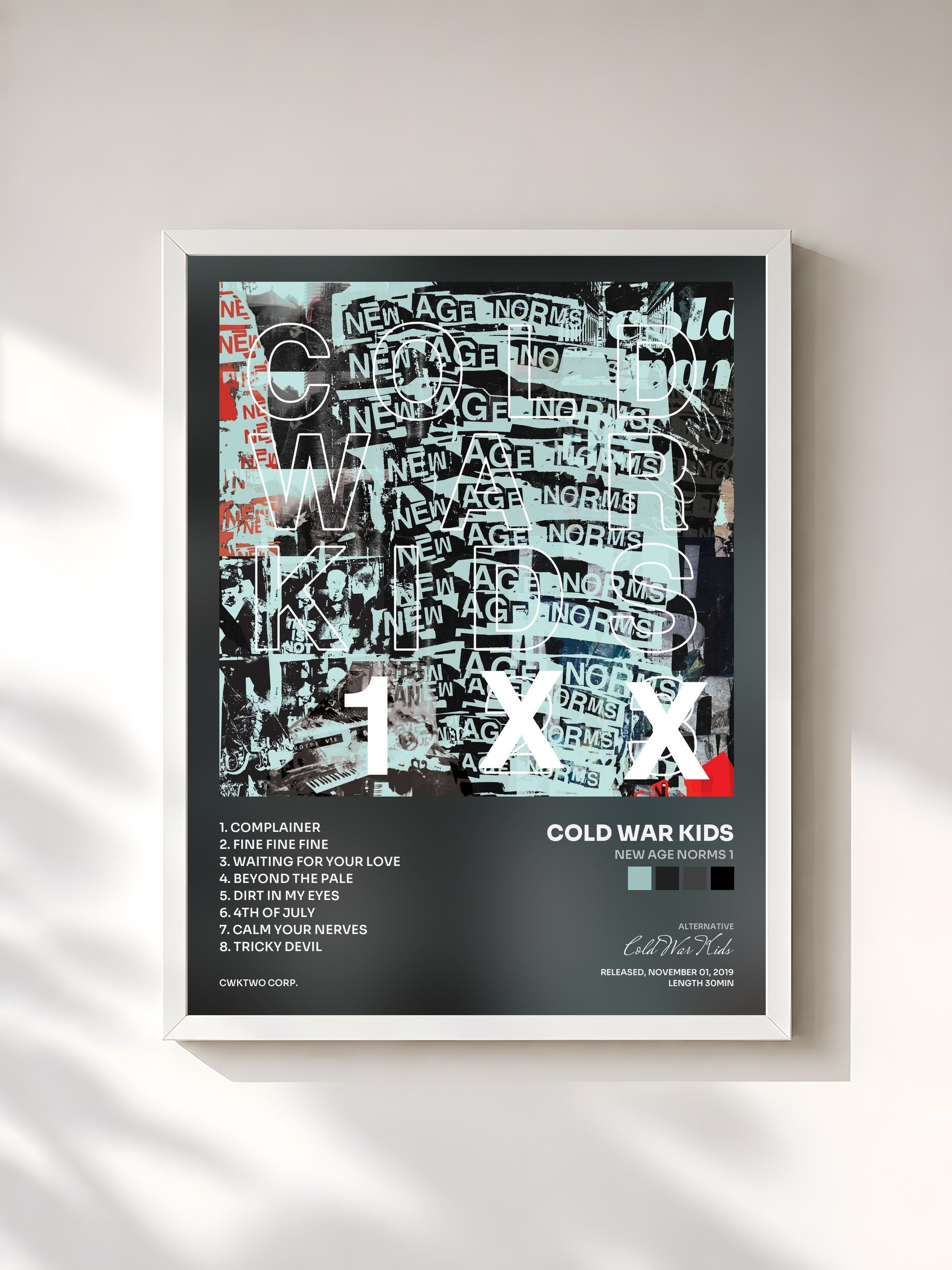 #blanc Tableau de l'album New Age Norms 1 de Cold War Kids, cadre blanc, imprimé et encadré en France