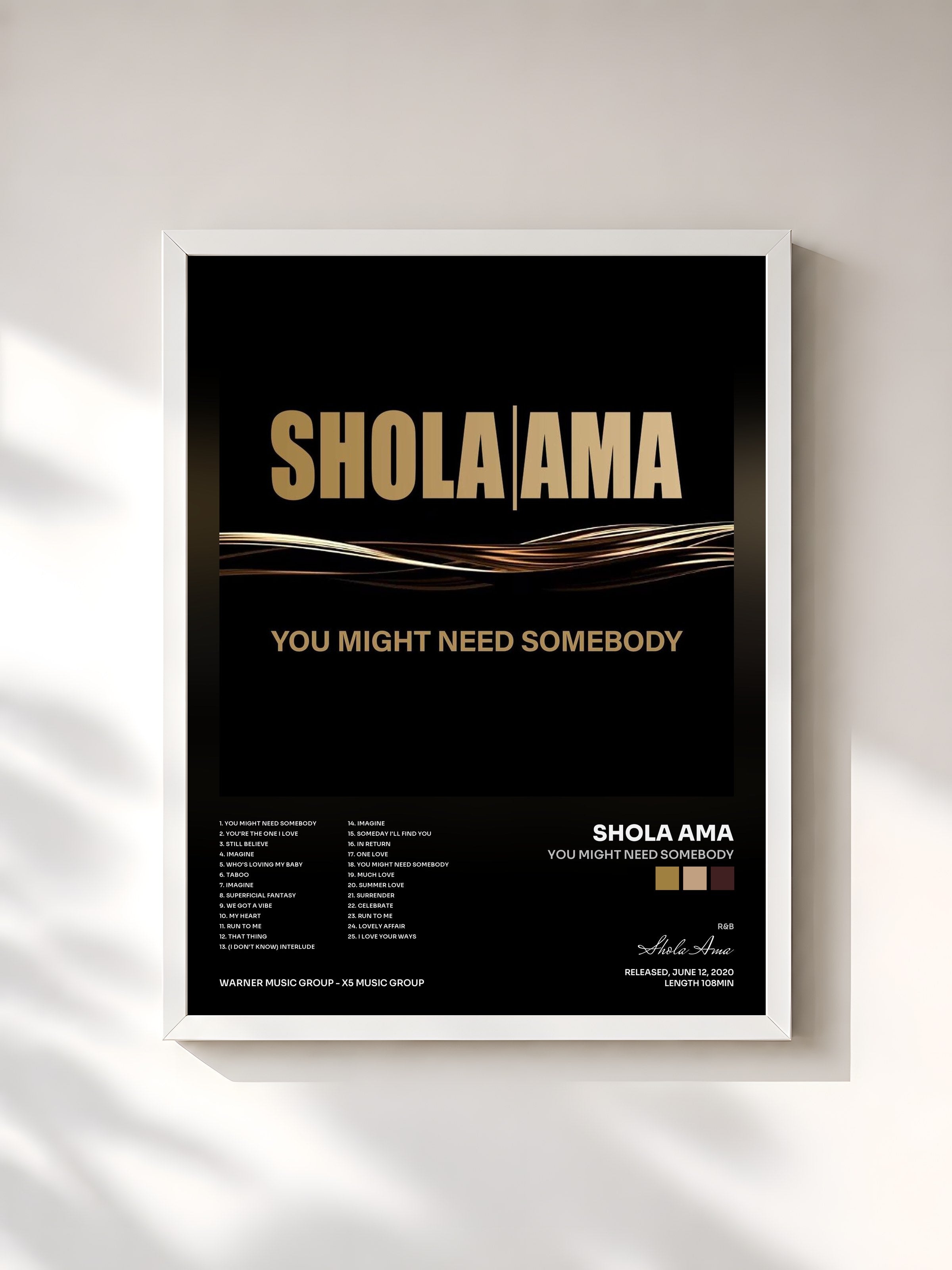 #blanc Tableau de l'album You Might Need Somebody de Shola Ama, cadre blanc, imprimé et encadré en France