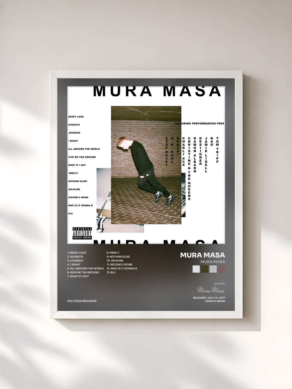 #blanc Tableau de l'album Mura Masa de Mura Masa, cadre blanc, imprimé et encadré en France