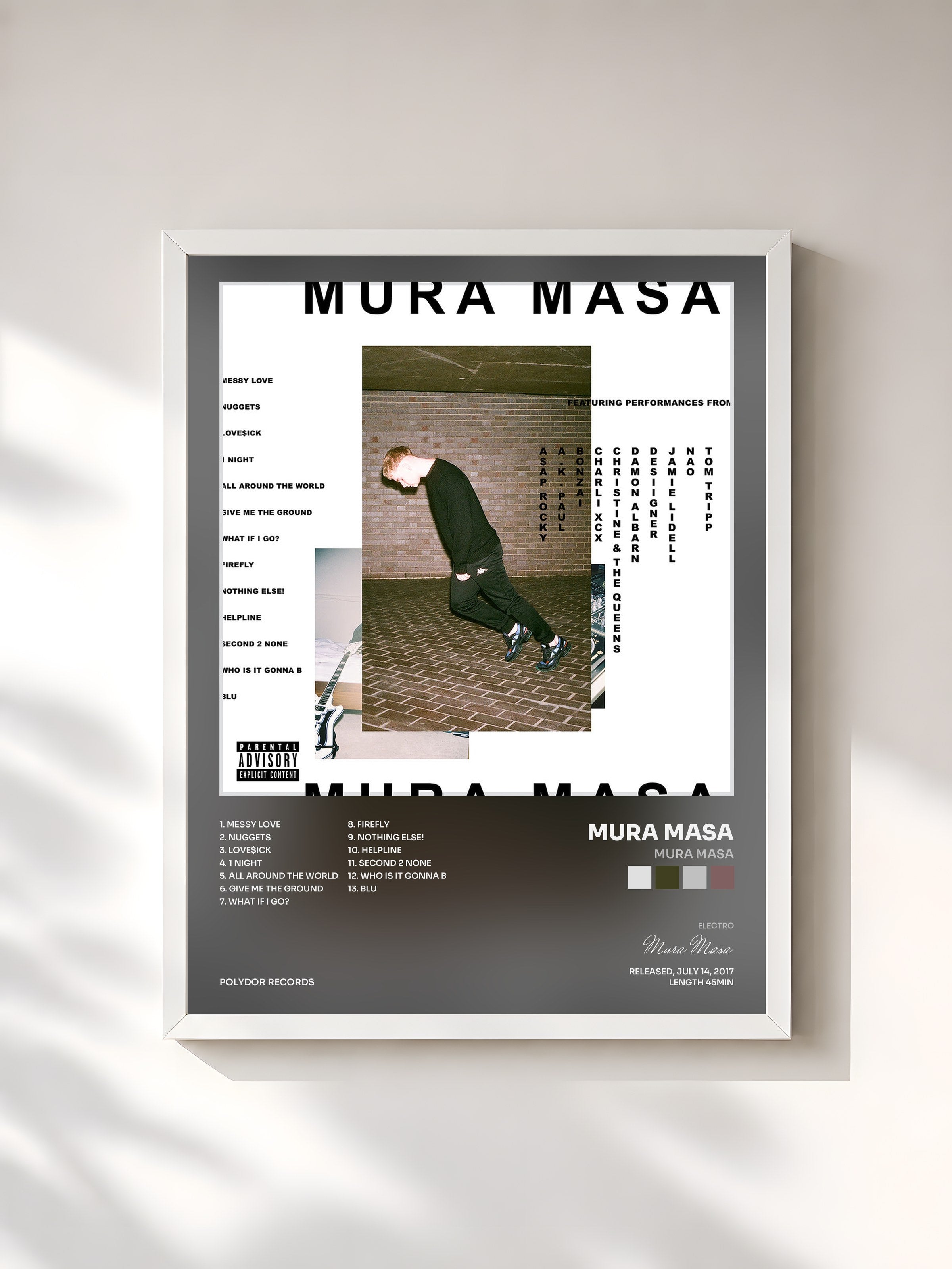 #blanc Tableau de l'album Mura Masa de Mura Masa, cadre blanc, imprimé et encadré en France