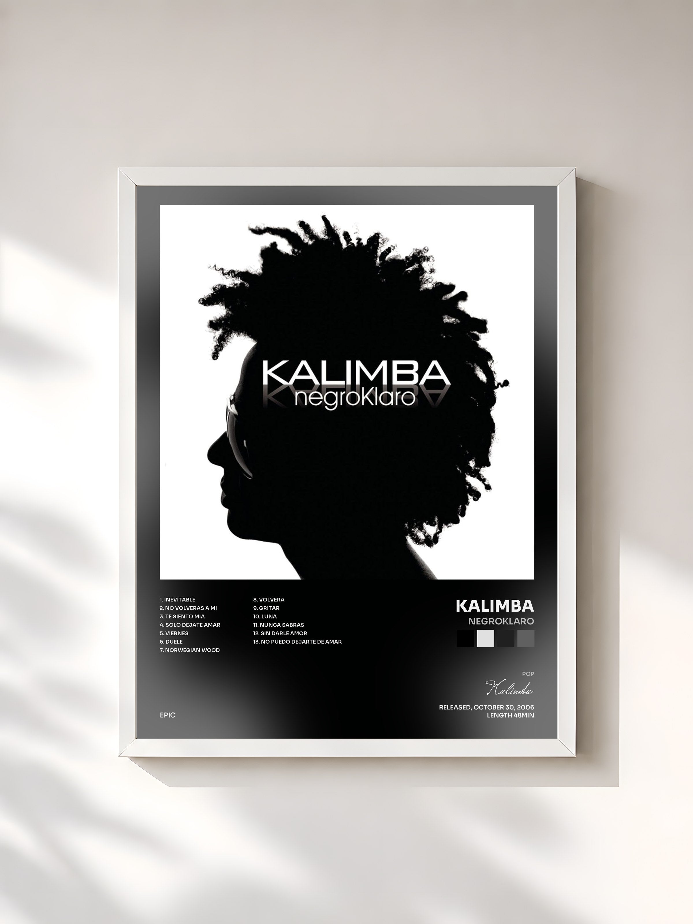#blanc Tableau de l'album Negroklaro de Kalimba, cadre blanc, imprimé et encadré en France