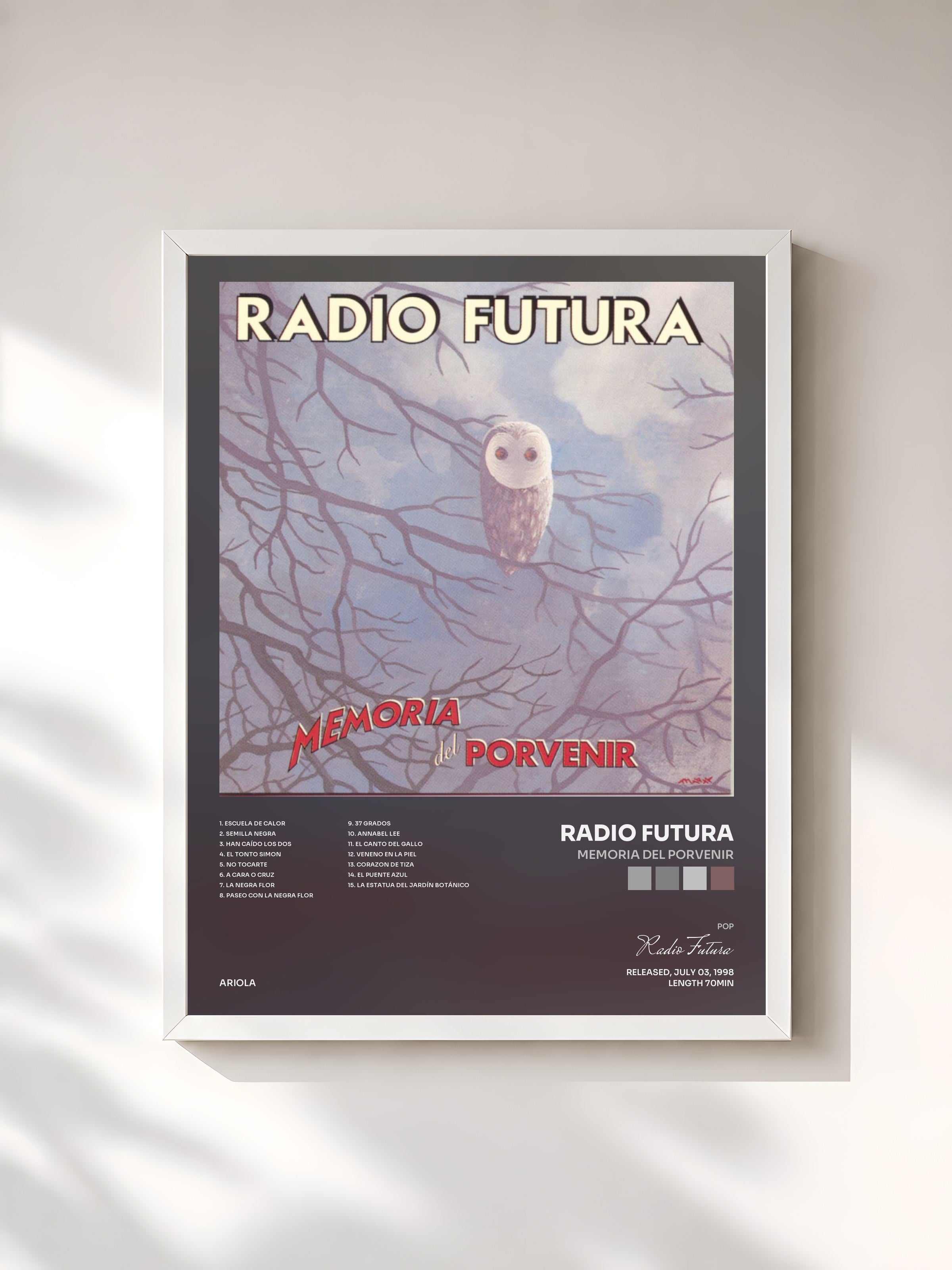 #blanc Tableau de l'album Memoria Del Porvenir de Radio Futura, cadre blanc, imprimé et encadré en France