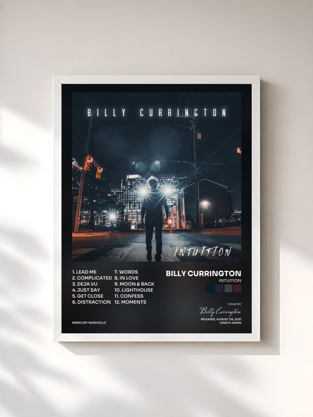 #blanc Intuition von Billy Currington als gerahmter Kunstdruck, weißer Rahmen, gedruckt und gerahmt in Frankreich