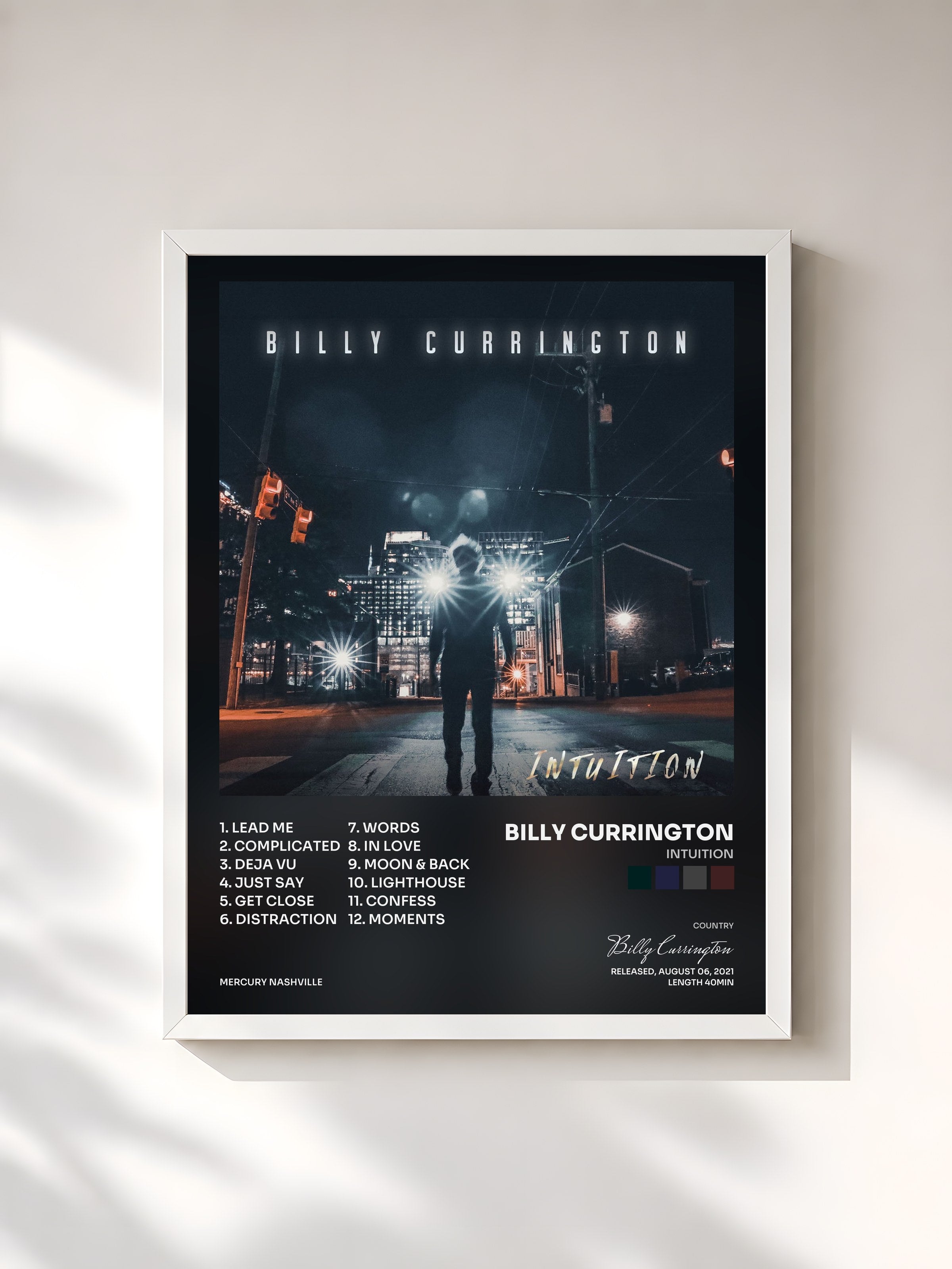 #blanc Tableau de l'album Intuition de Billy Currington, cadre blanc, imprimé et encadré en France