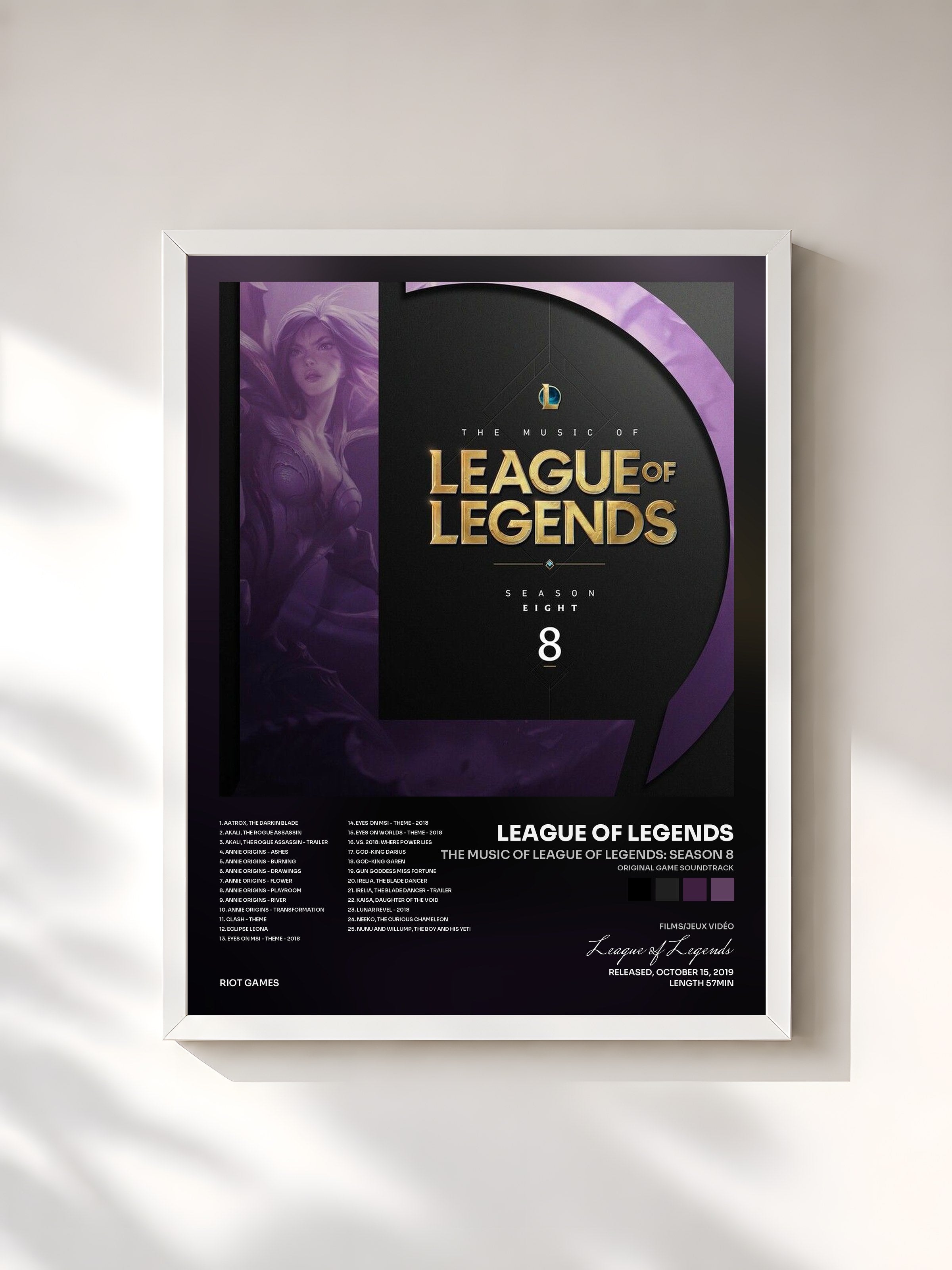 #blanc Tableau de l'album The Music of League of Legends: Season 8 (Original Game Soundtrack) de League of Legends, cadre blanc, imprimé et encadré en France