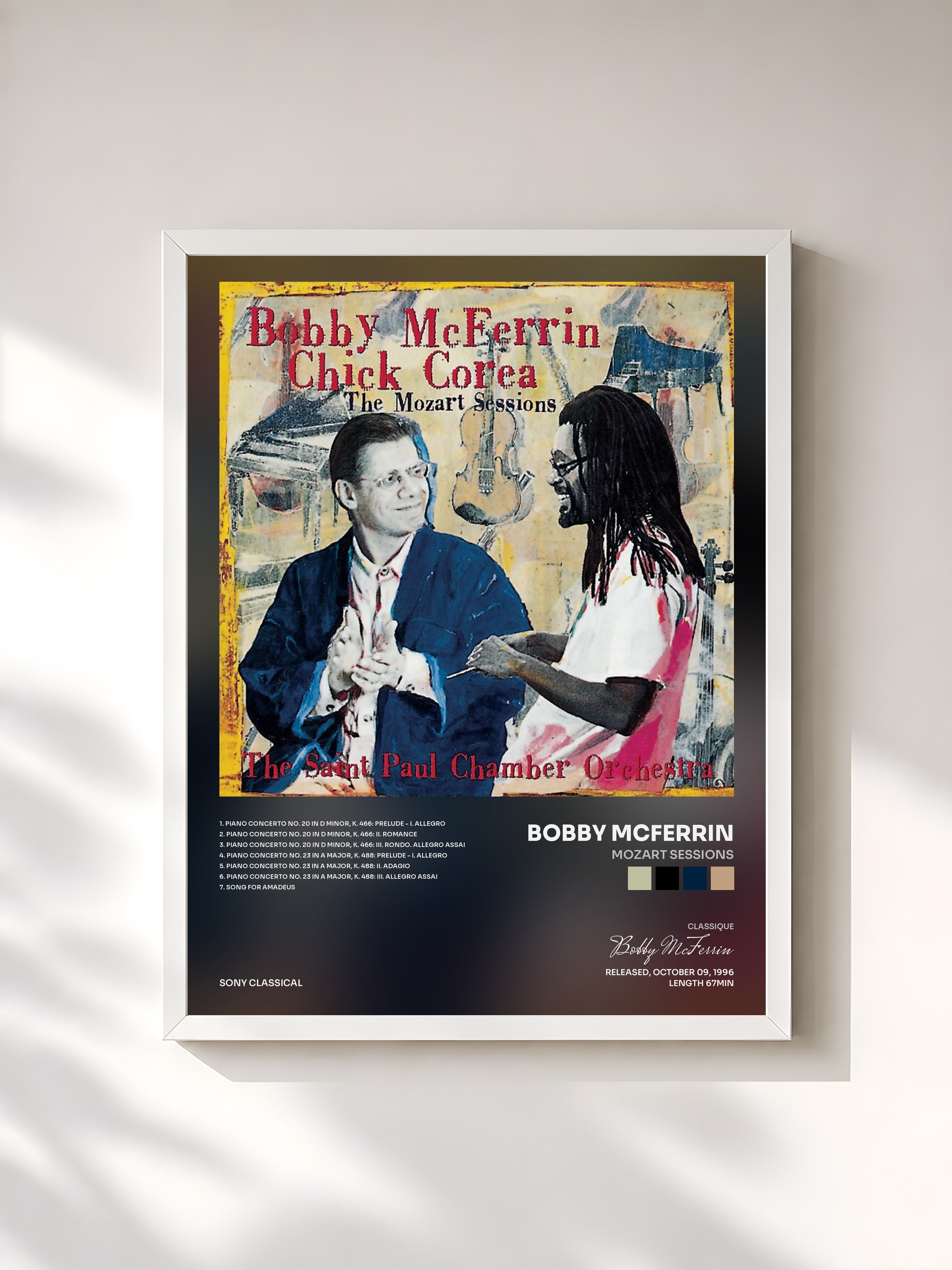 #blanc Tableau de l'album Mozart Sessions de Bobby McFerrin, cadre blanc, imprimé et encadré en France