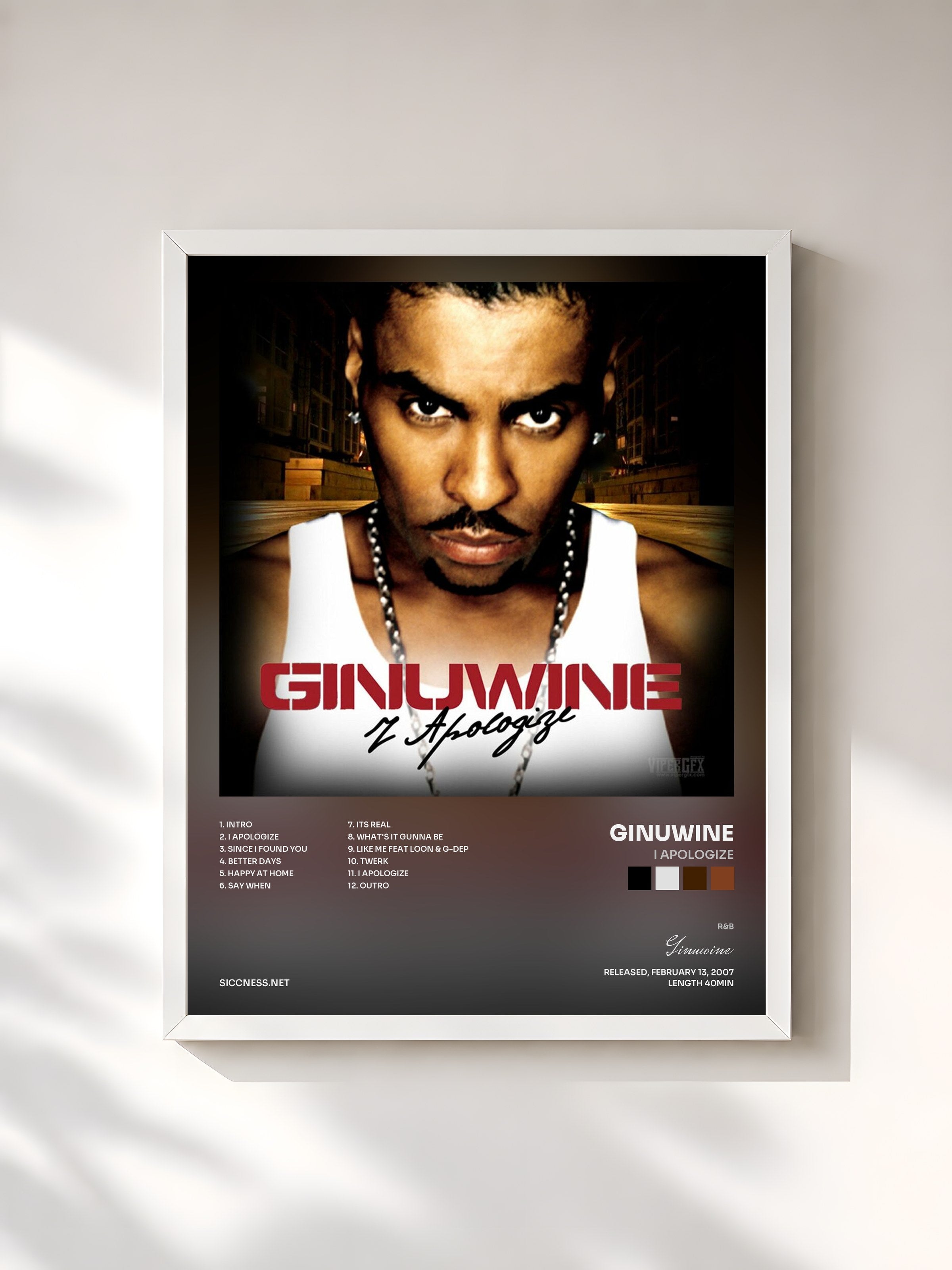 #blanc Tableau de l'album I Apologize de Ginuwine, cadre blanc, imprimé et encadré en France