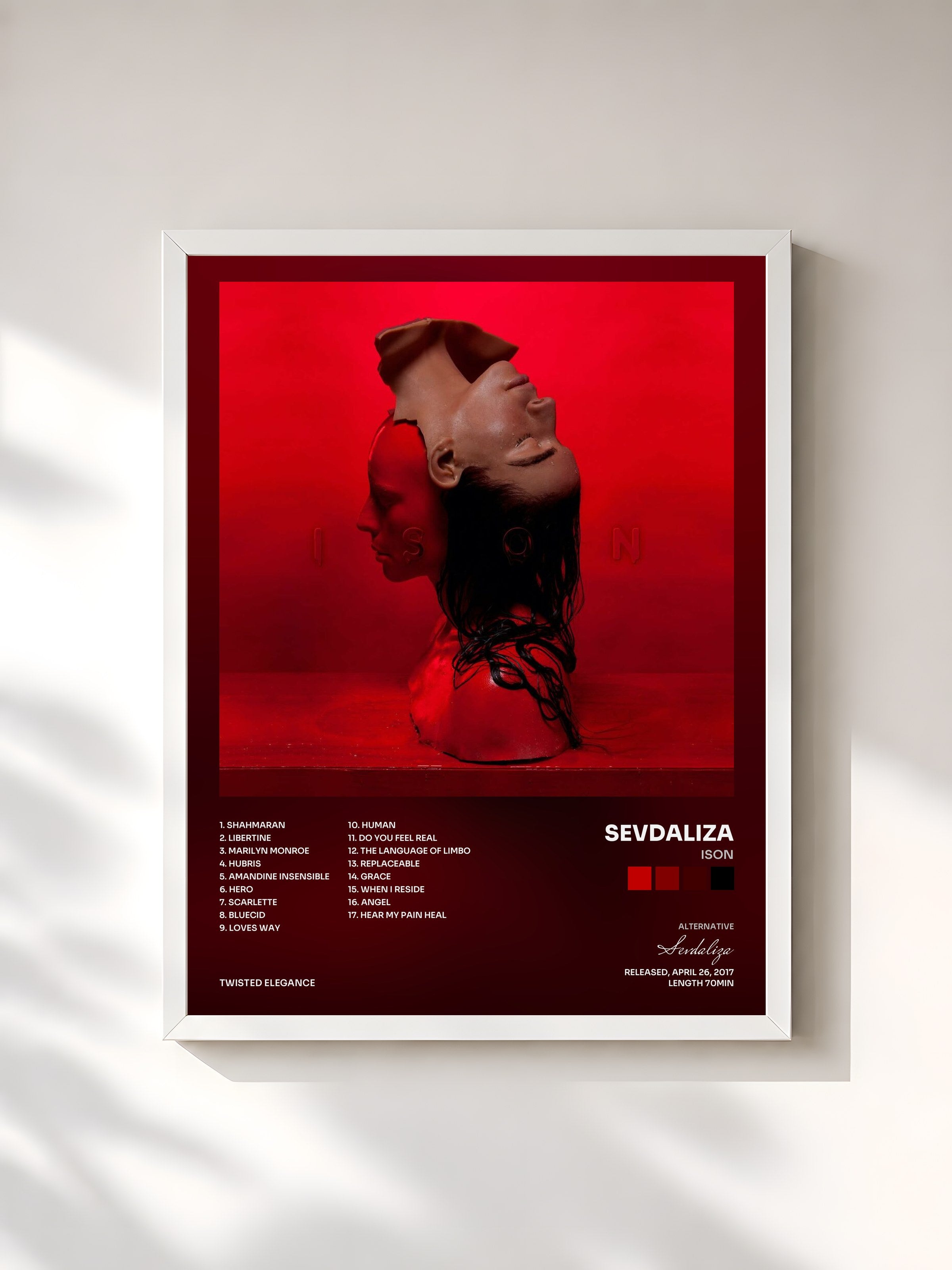 #blanc Tableau de l'album Ison de Sevdaliza, cadre blanc, imprimé et encadré en France