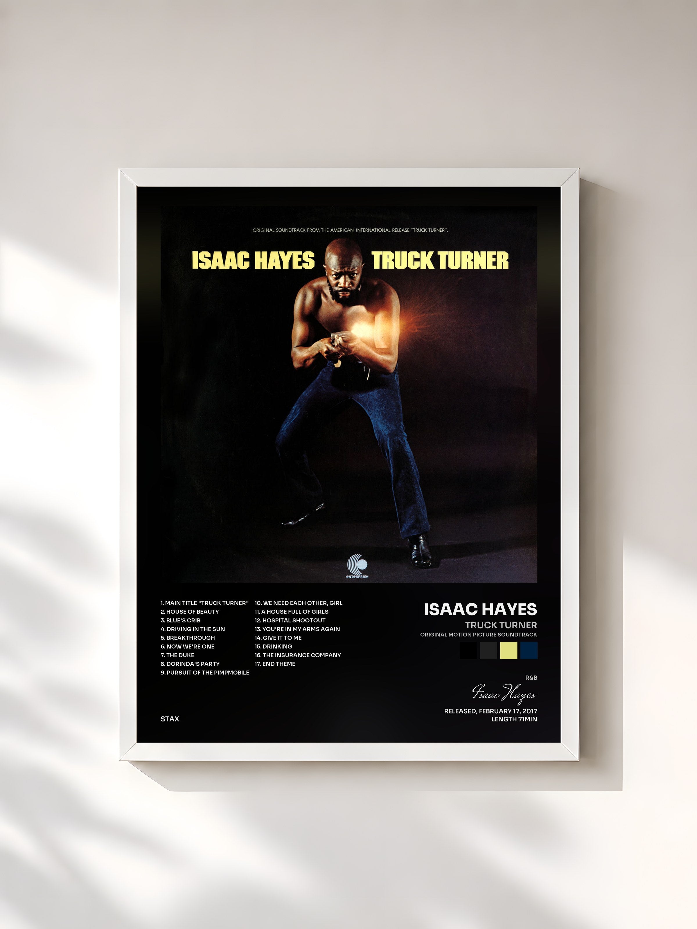 #blanc Tableau de l'album Truck Turner (Original Motion Picture Soundtrack) de Isaac Hayes, cadre blanc, imprimé et encadré en France