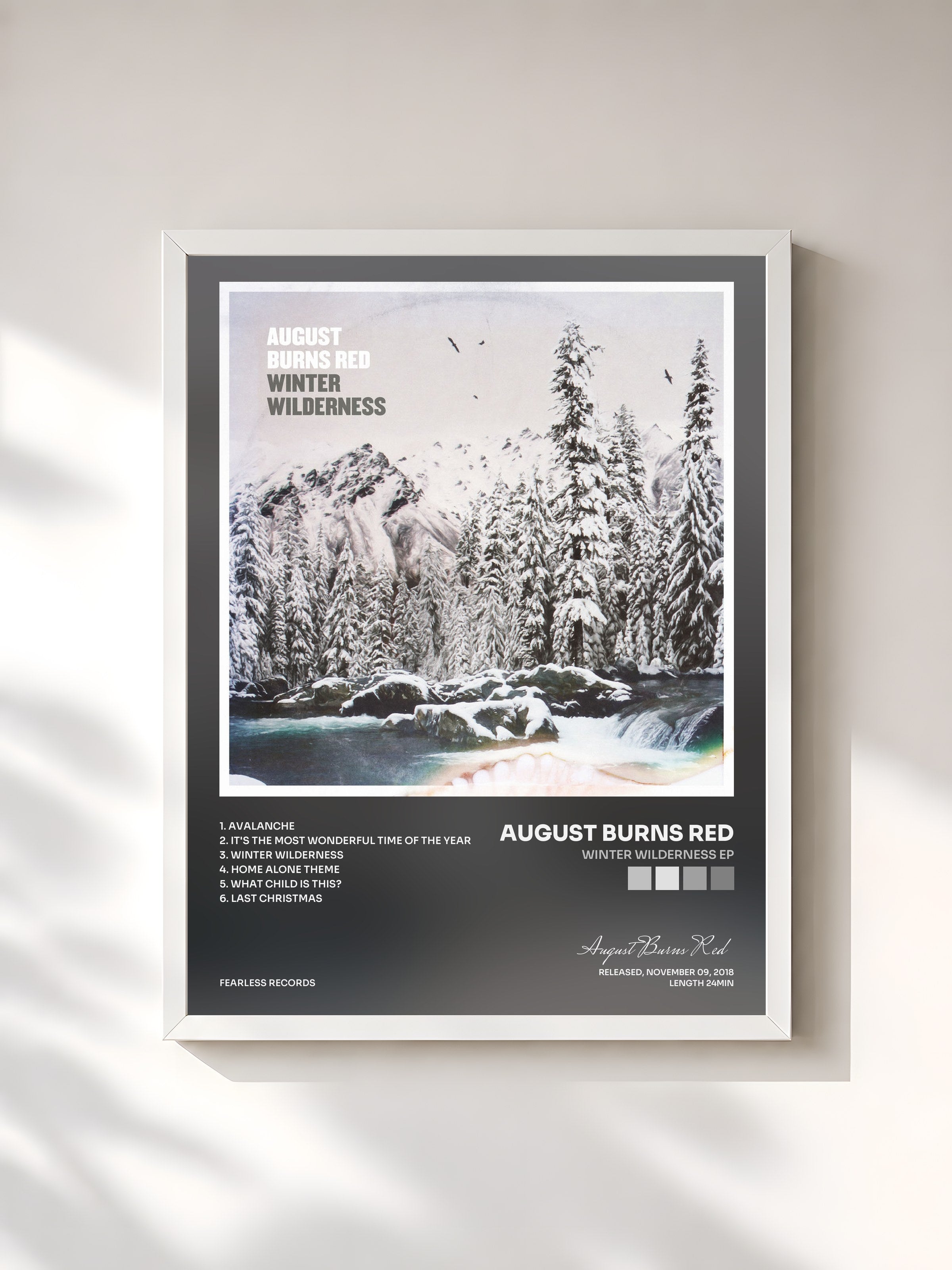 #blanc Tableau de l'album Winter Wilderness EP de August Burns Red, cadre blanc, imprimé et encadré en France