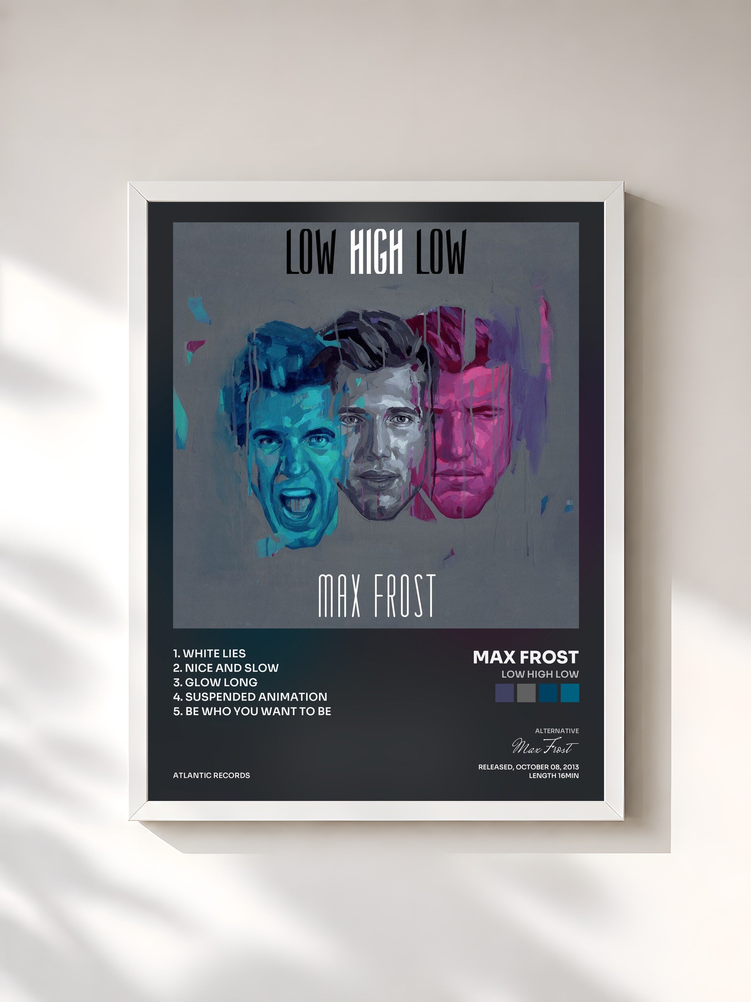 #blanc Tableau de l'album Low High Low de Max Frost, cadre blanc, imprimé et encadré en France