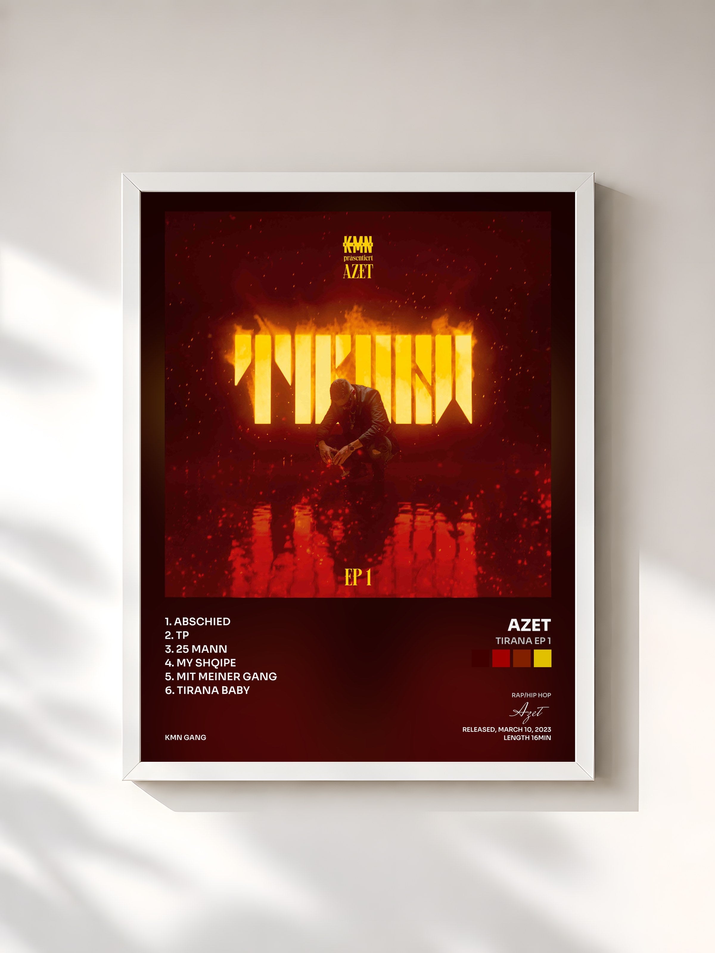 #blanc Tableau de l'album Tirana EP 1 de Azet, cadre blanc, imprimé et encadré en France
