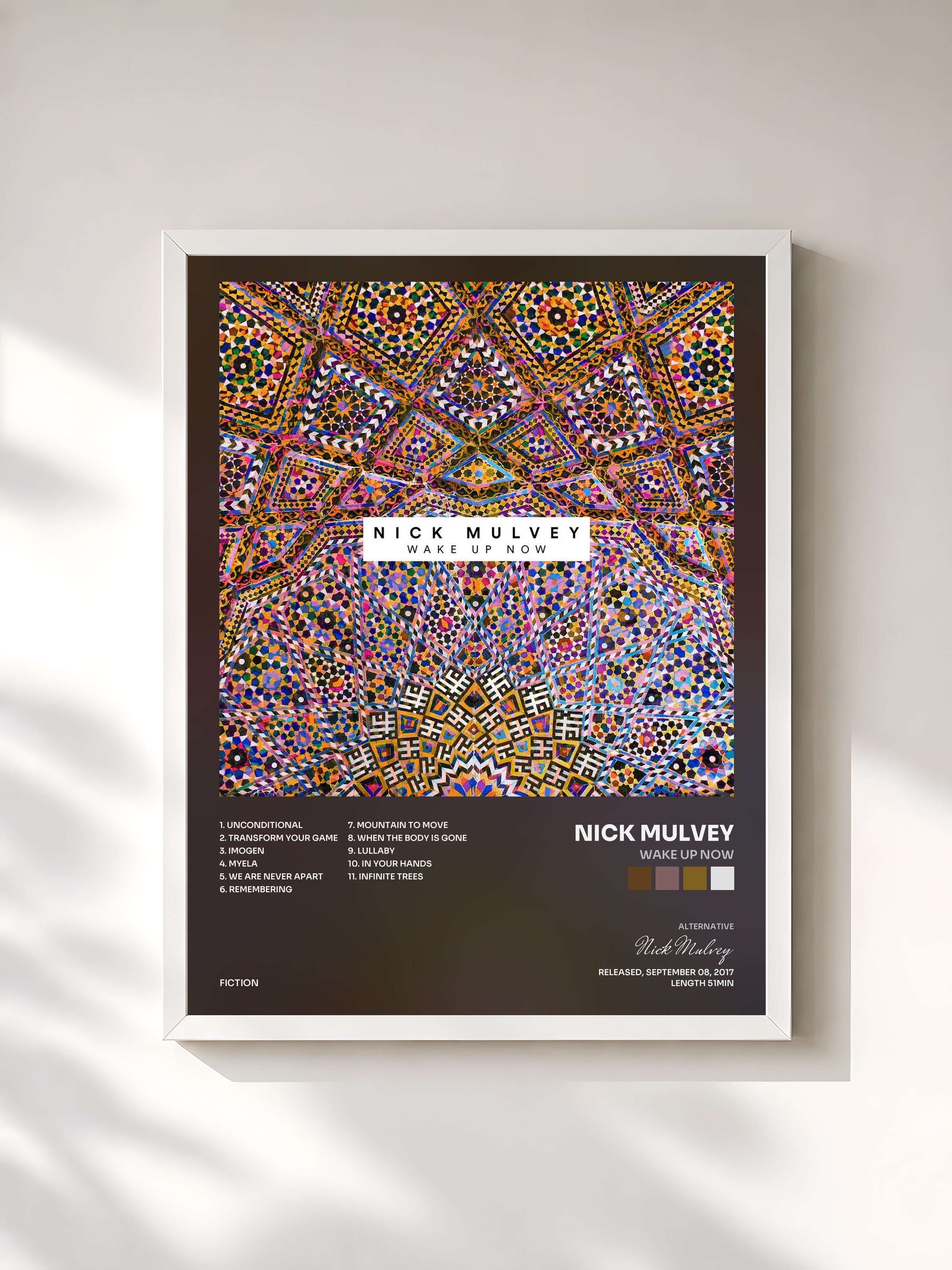 #blanc Tableau de l'album Wake Up Now de Nick Mulvey, cadre blanc, imprimé et encadré en France
