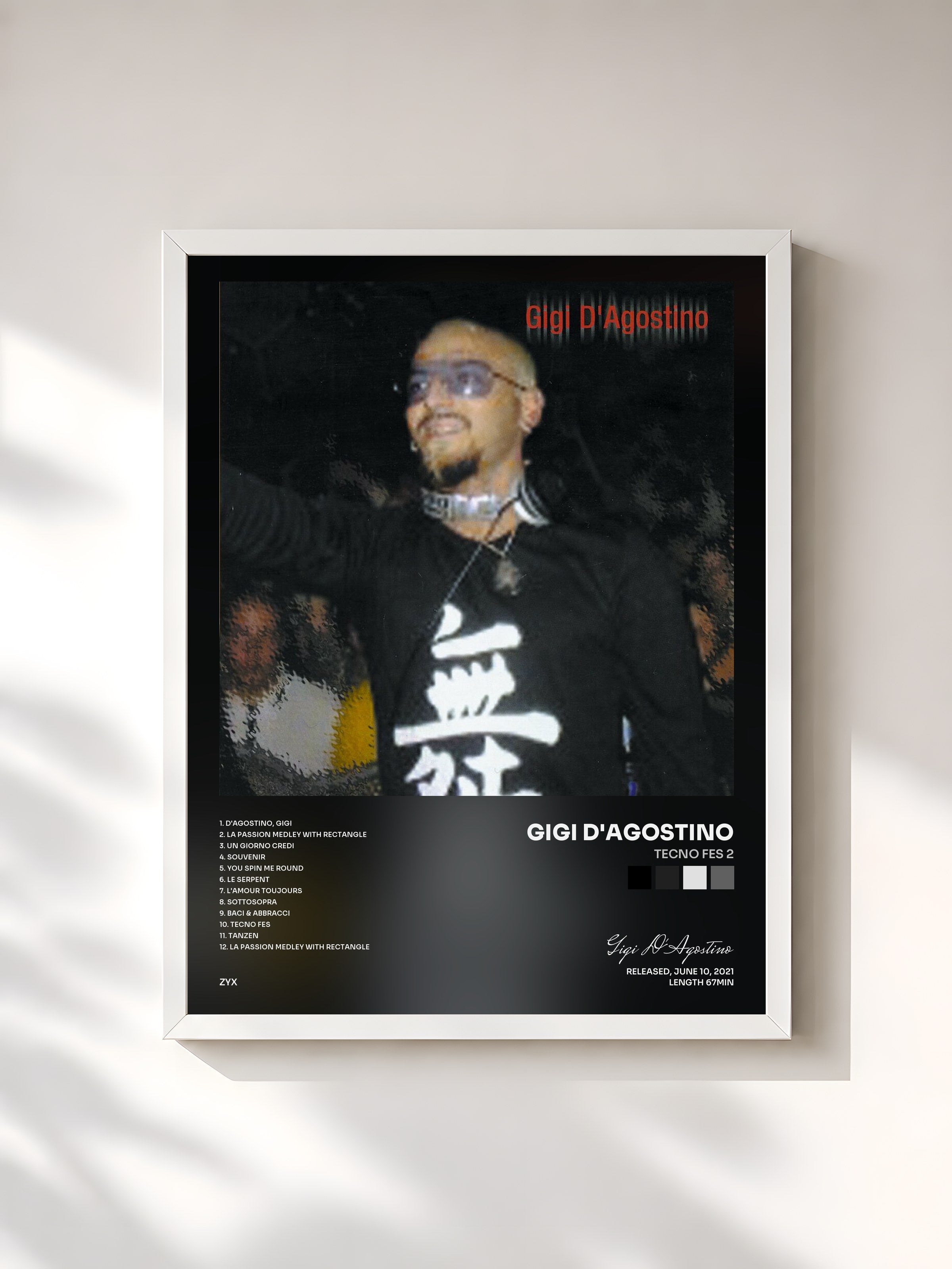#blanc Tableau de l'album Tecno Fes 2 de Gigi D'Agostino, cadre blanc, imprimé et encadré en France