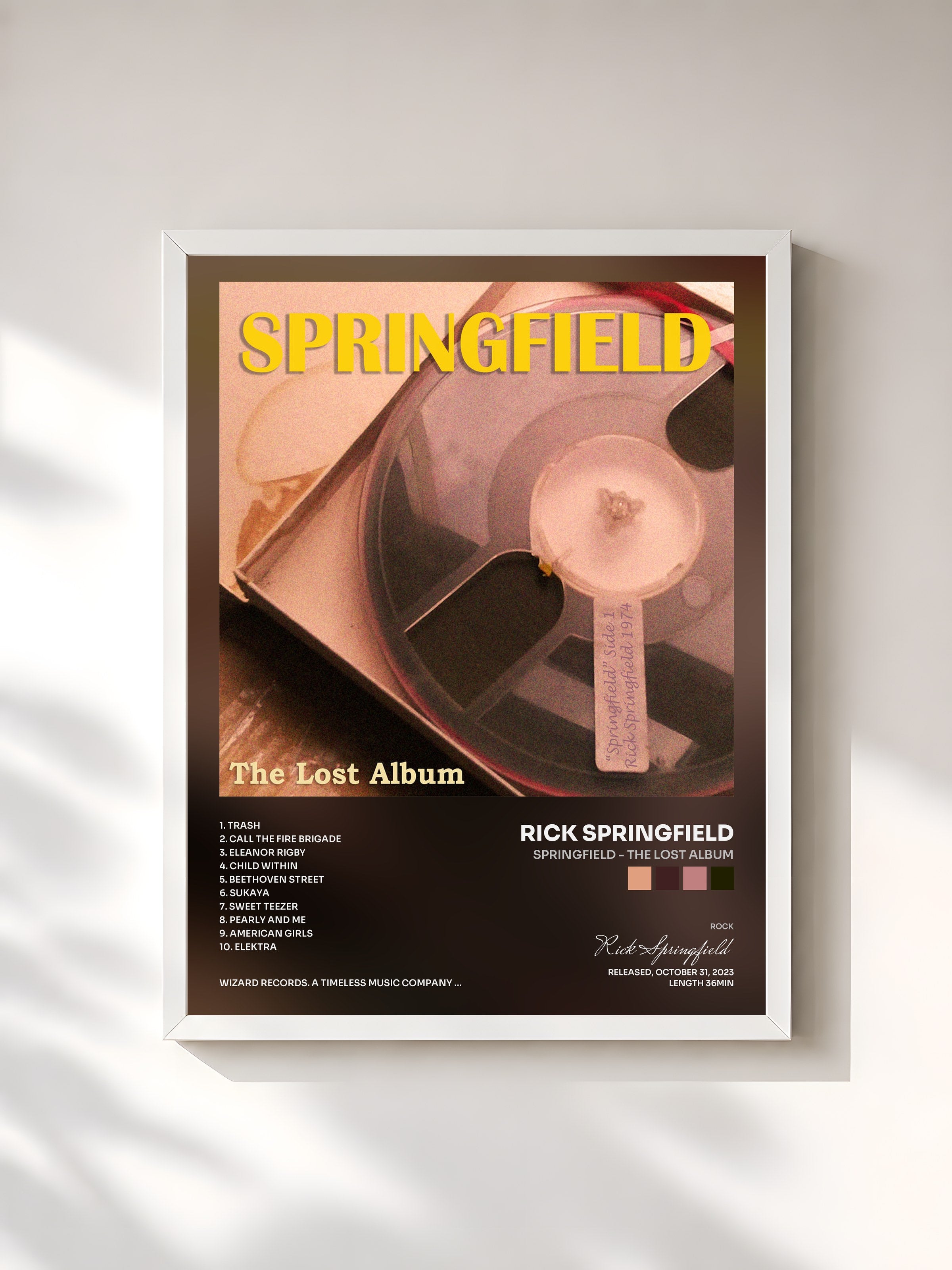 #blanc Tableau de l'album Springfield - The Lost Album de Rick Springfield, cadre blanc, imprimé et encadré en France