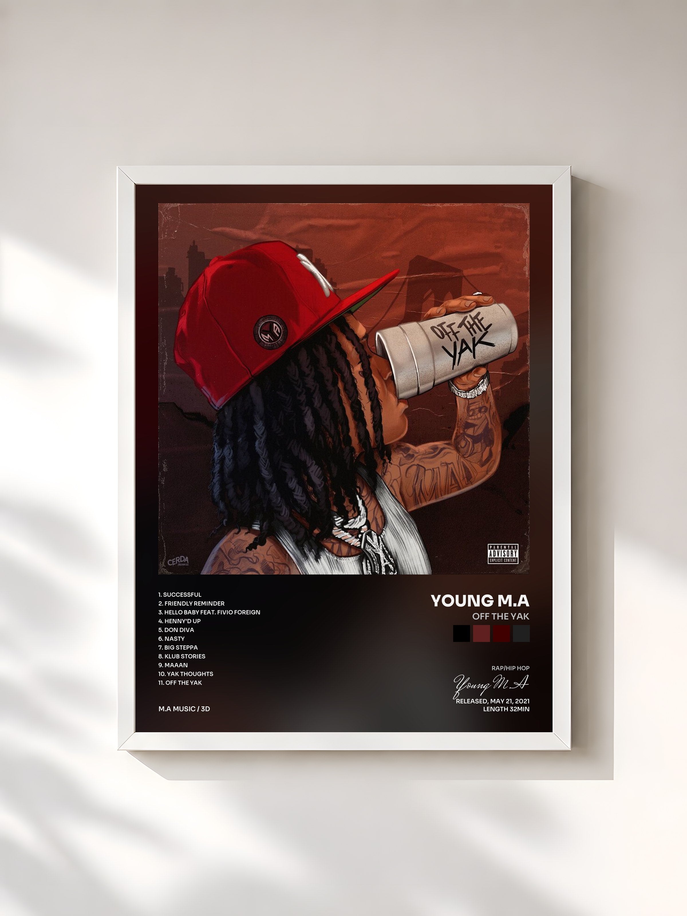 #blanc Tableau de l'album Off the Yak de Young M.A, cadre blanc, imprimé et encadré en France