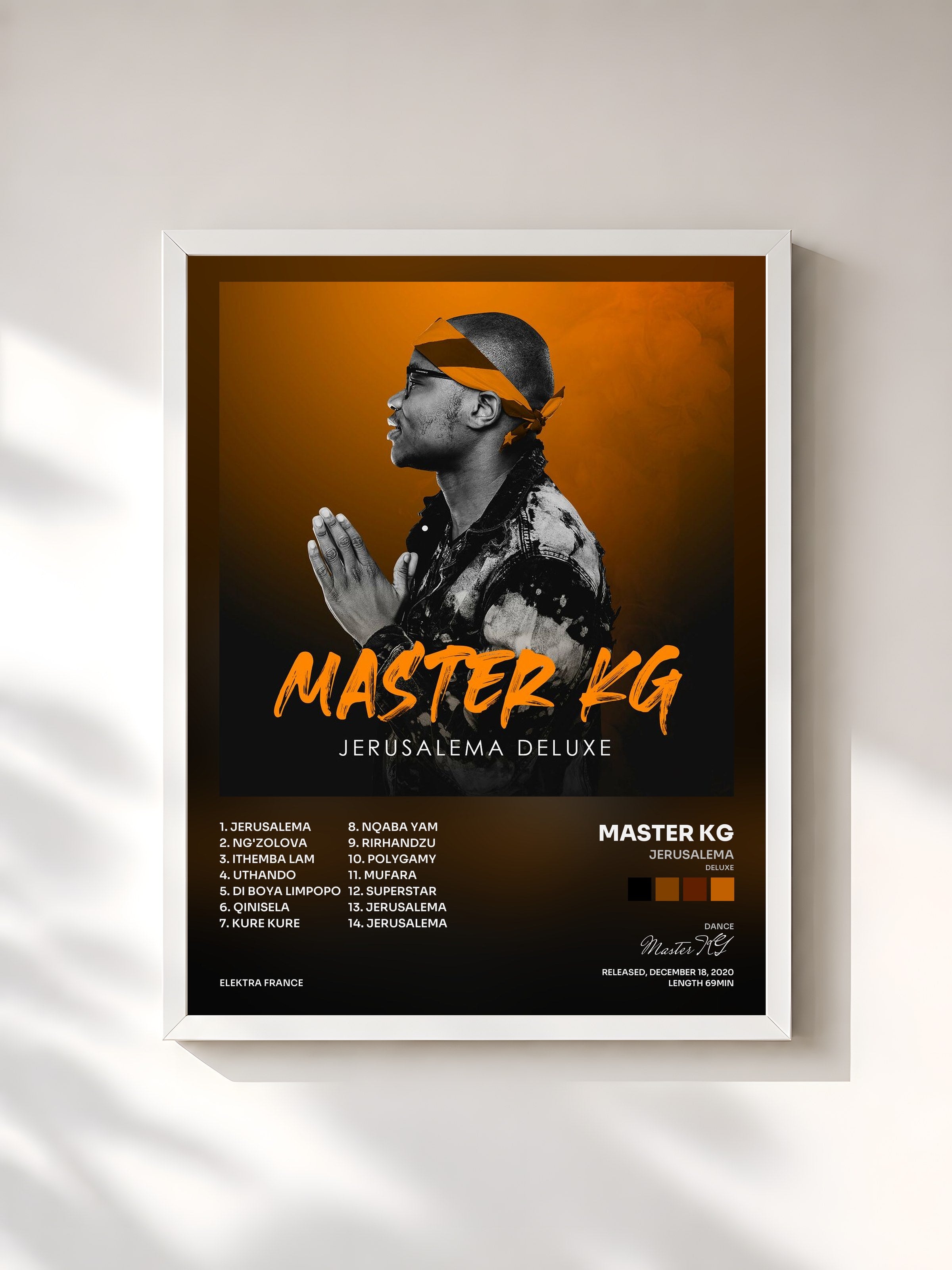 #blanc Tableau de l'album Jerusalema (Deluxe) de Master KG, cadre blanc, imprimé et encadré en France