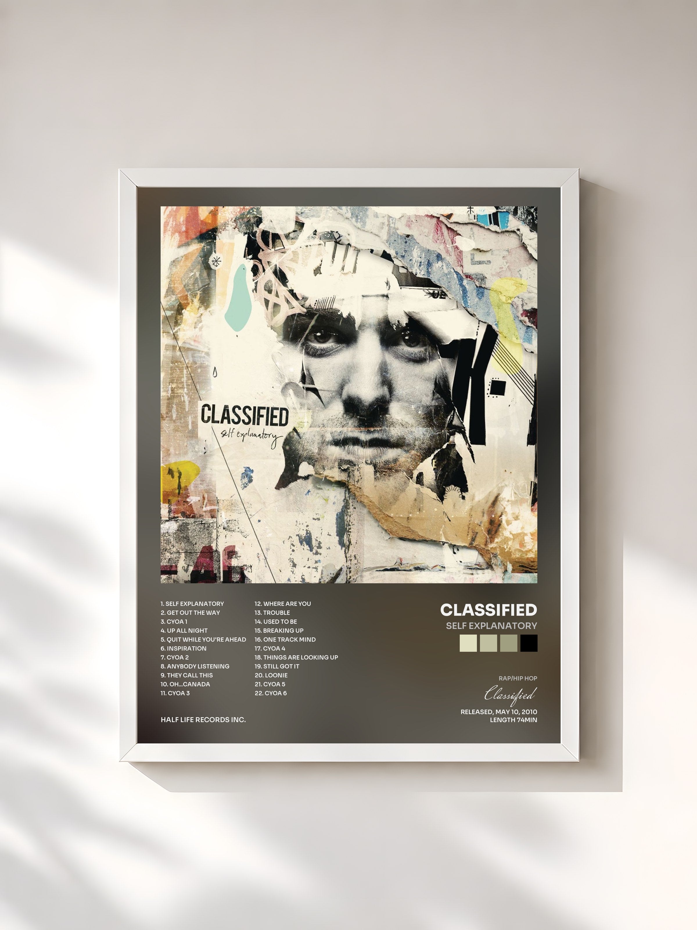 #blanc Tableau de l'album Self Explanatory de Classified, cadre blanc, imprimé et encadré en France