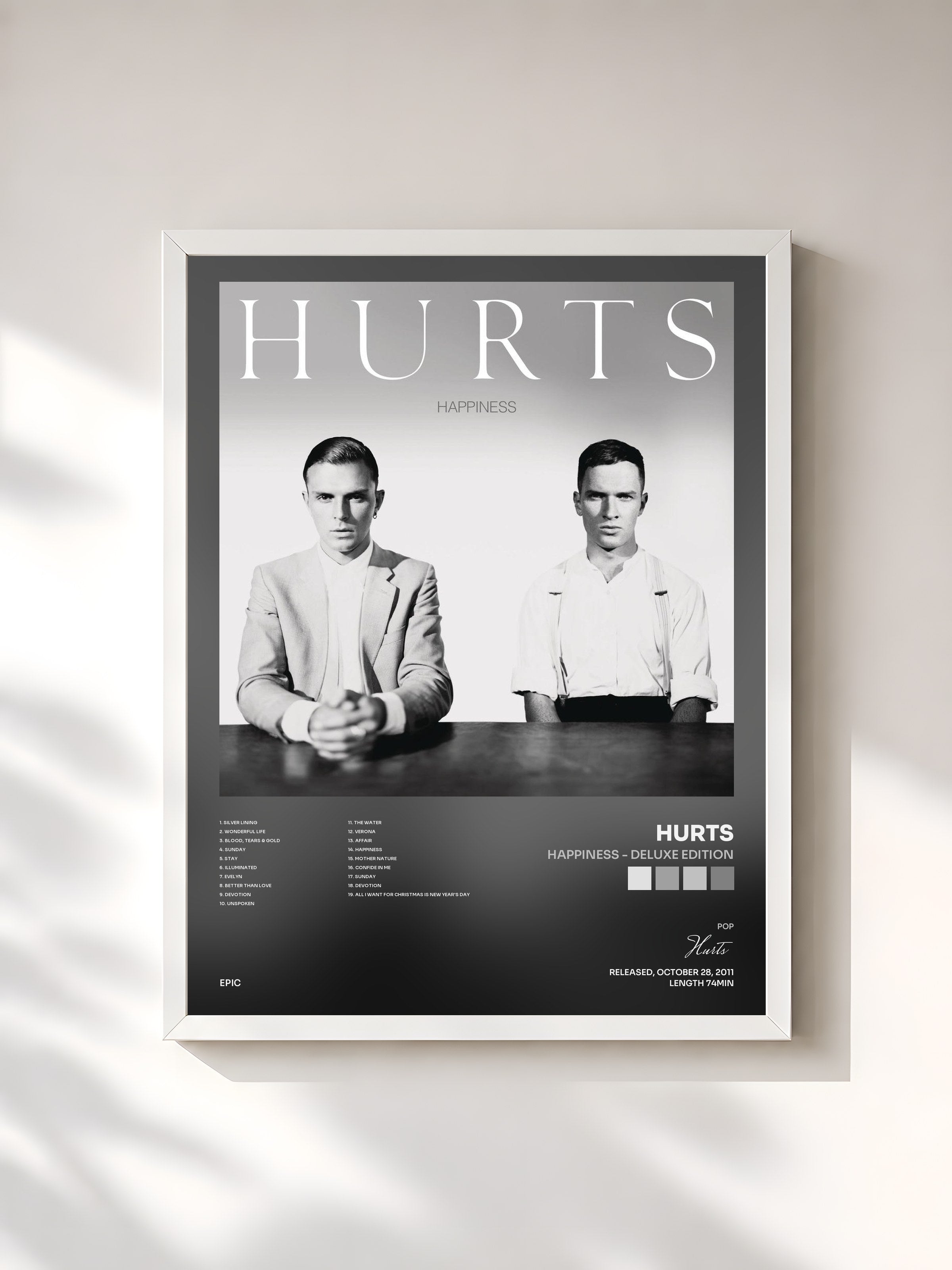 #blanc Tableau de l'album Happiness - Deluxe Edition de Hurts, cadre blanc, imprimé et encadré en France