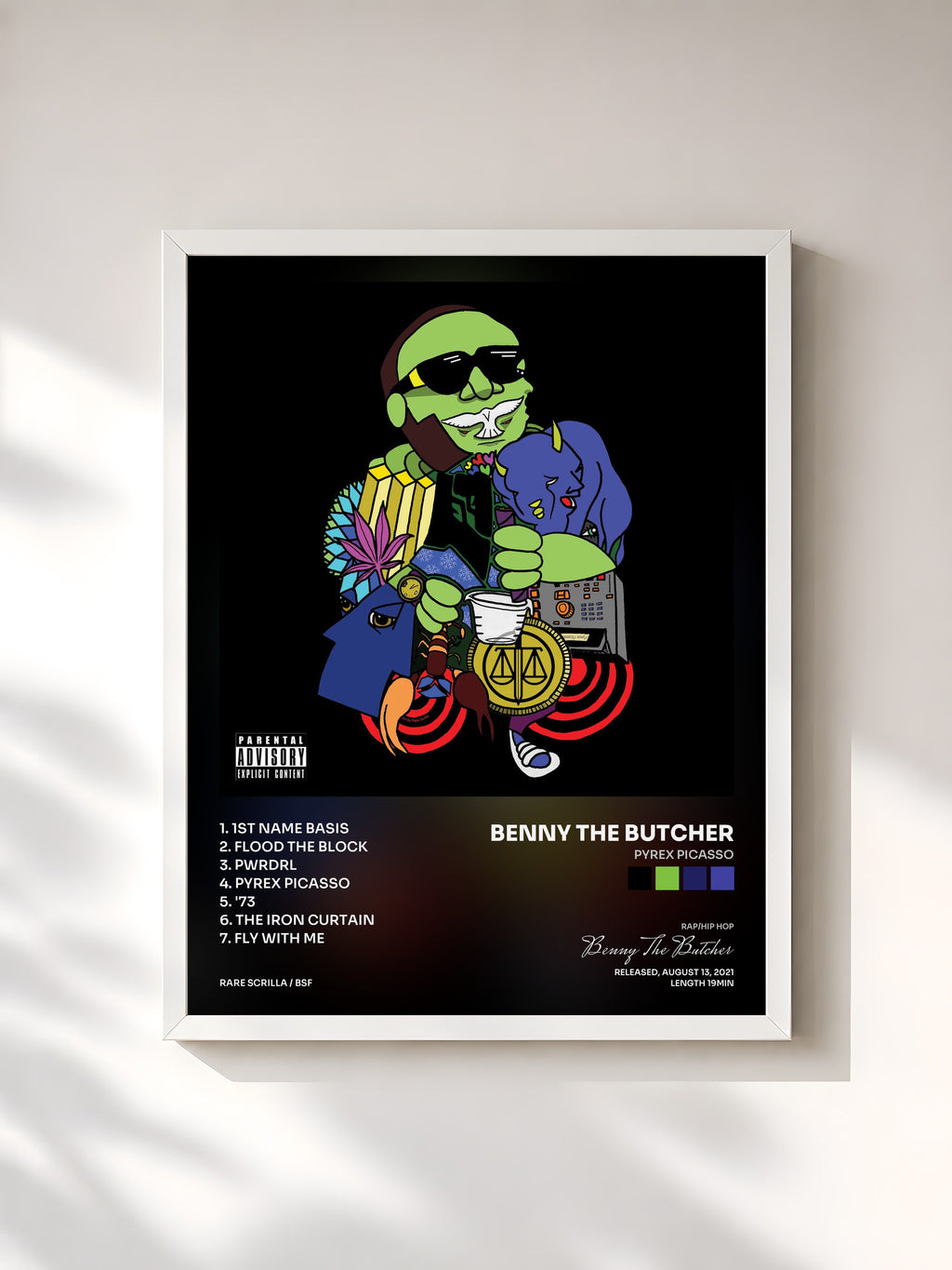 #blanc Tableau de l'album Pyrex Picasso de Benny The Butcher, cadre blanc, imprimé et encadré en France