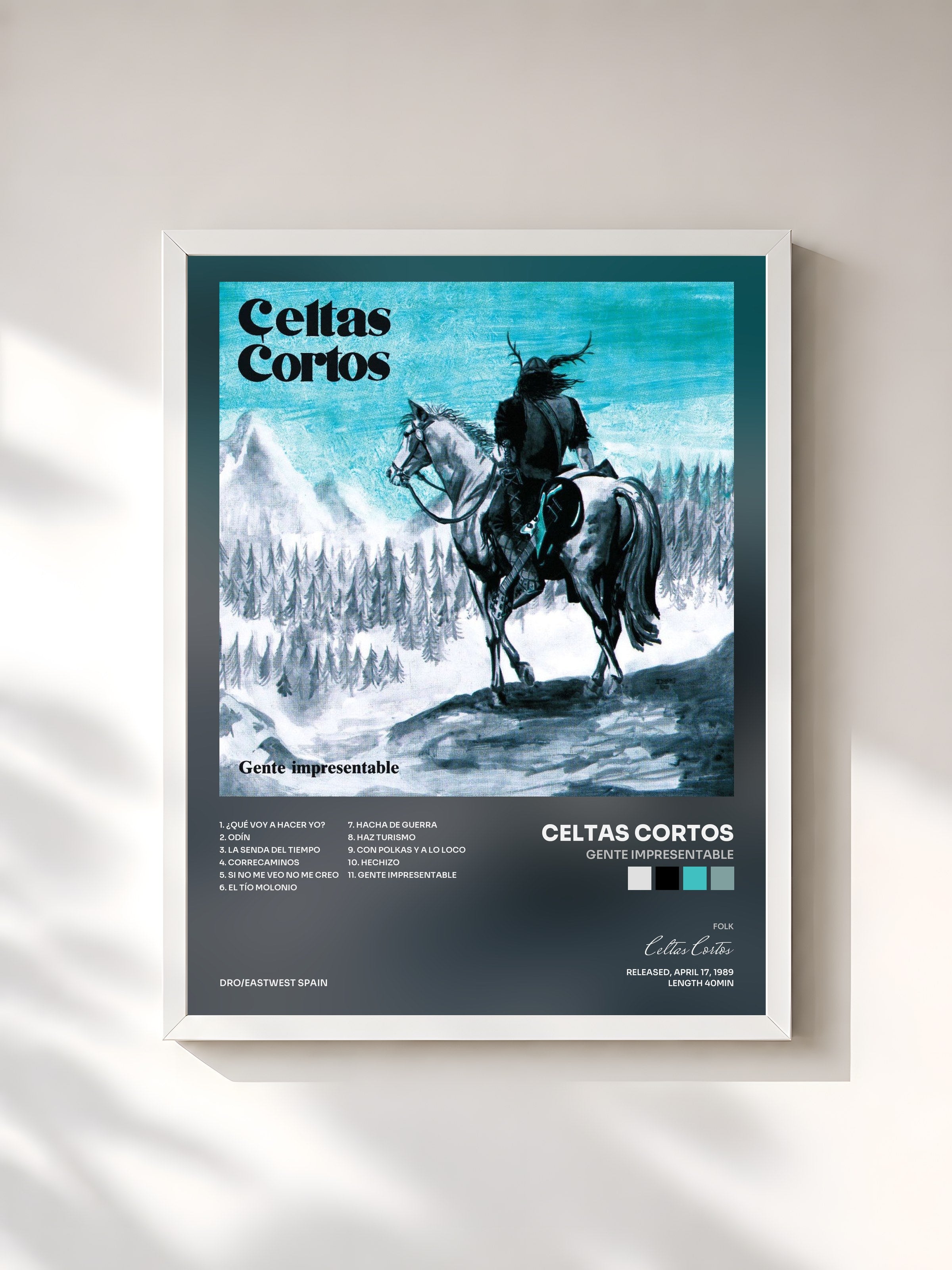 #blanc Tableau de l'album Gente Impresentable de Celtas Cortos, cadre blanc, imprimé et encadré en France