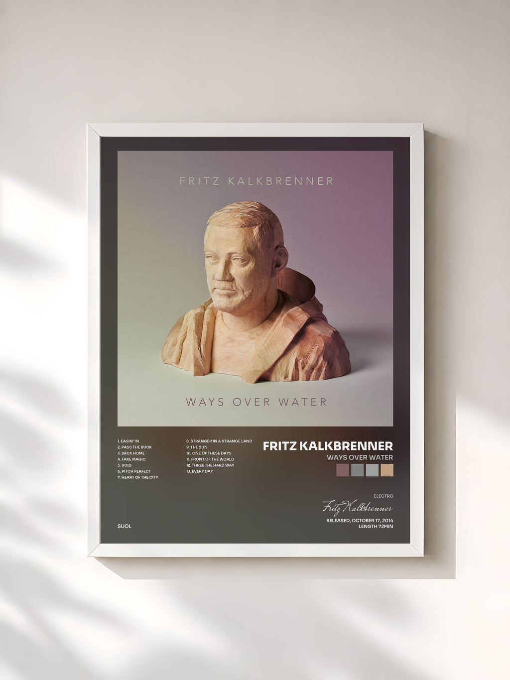#blanc Tableau de l'album Ways over Water de Fritz Kalkbrenner, cadre blanc, imprimé et encadré en France