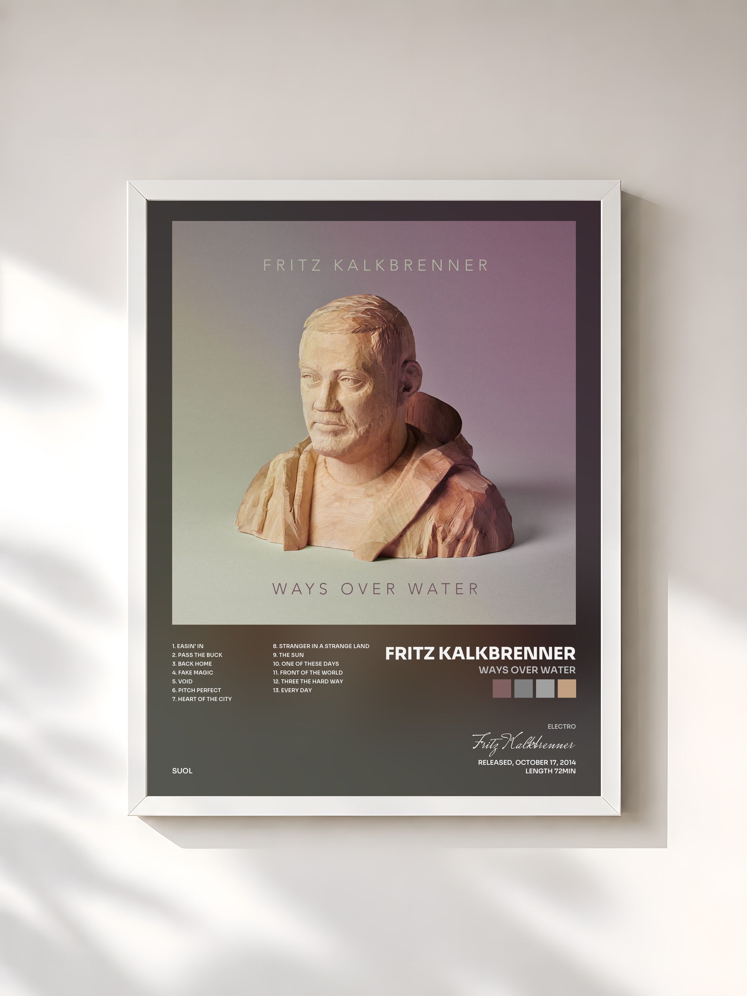 #blanc Tableau de l'album Ways over Water de Fritz Kalkbrenner, cadre blanc, imprimé et encadré en France