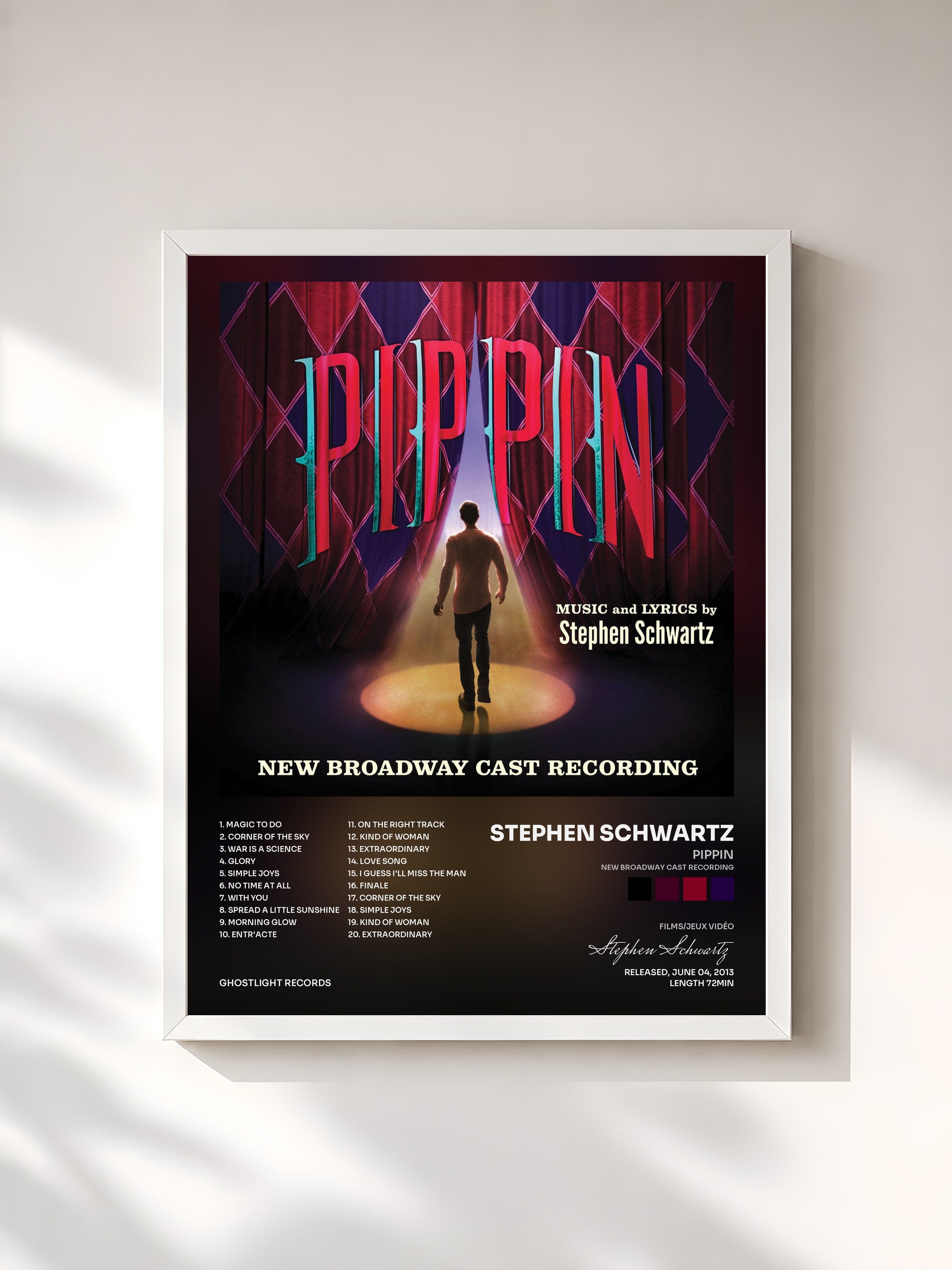 #blanc Tableau de l'album Pippin (New Broadway Cast Recording) de Stephen Schwartz, cadre blanc, imprimé et encadré en France
