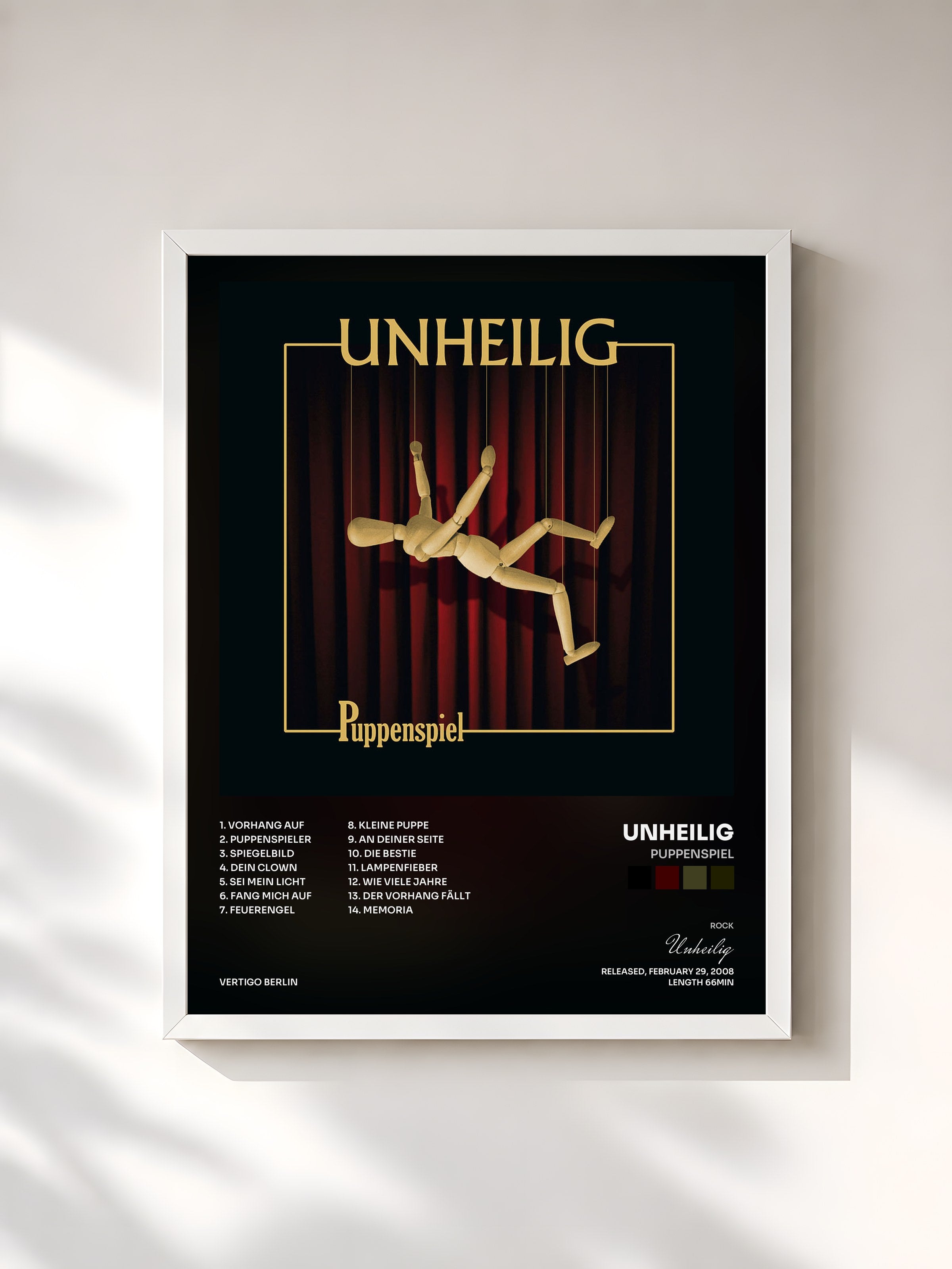 #blanc Tableau de l'album Puppenspiel de Unheilig, cadre blanc, imprimé et encadré en France