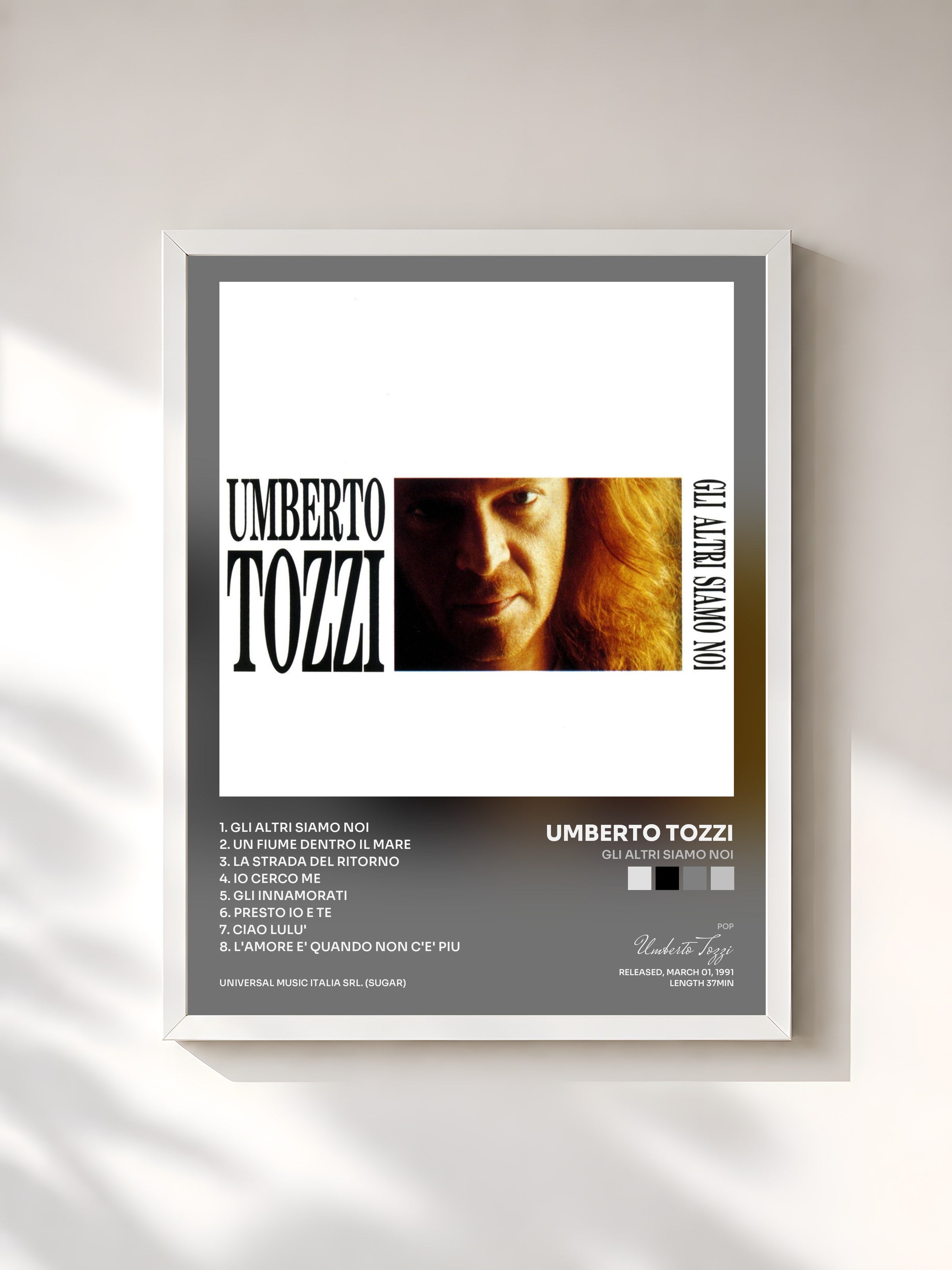 #blanc Tableau de l'album Gli altri siamo noi de Umberto Tozzi, cadre blanc, imprimé et encadré en France