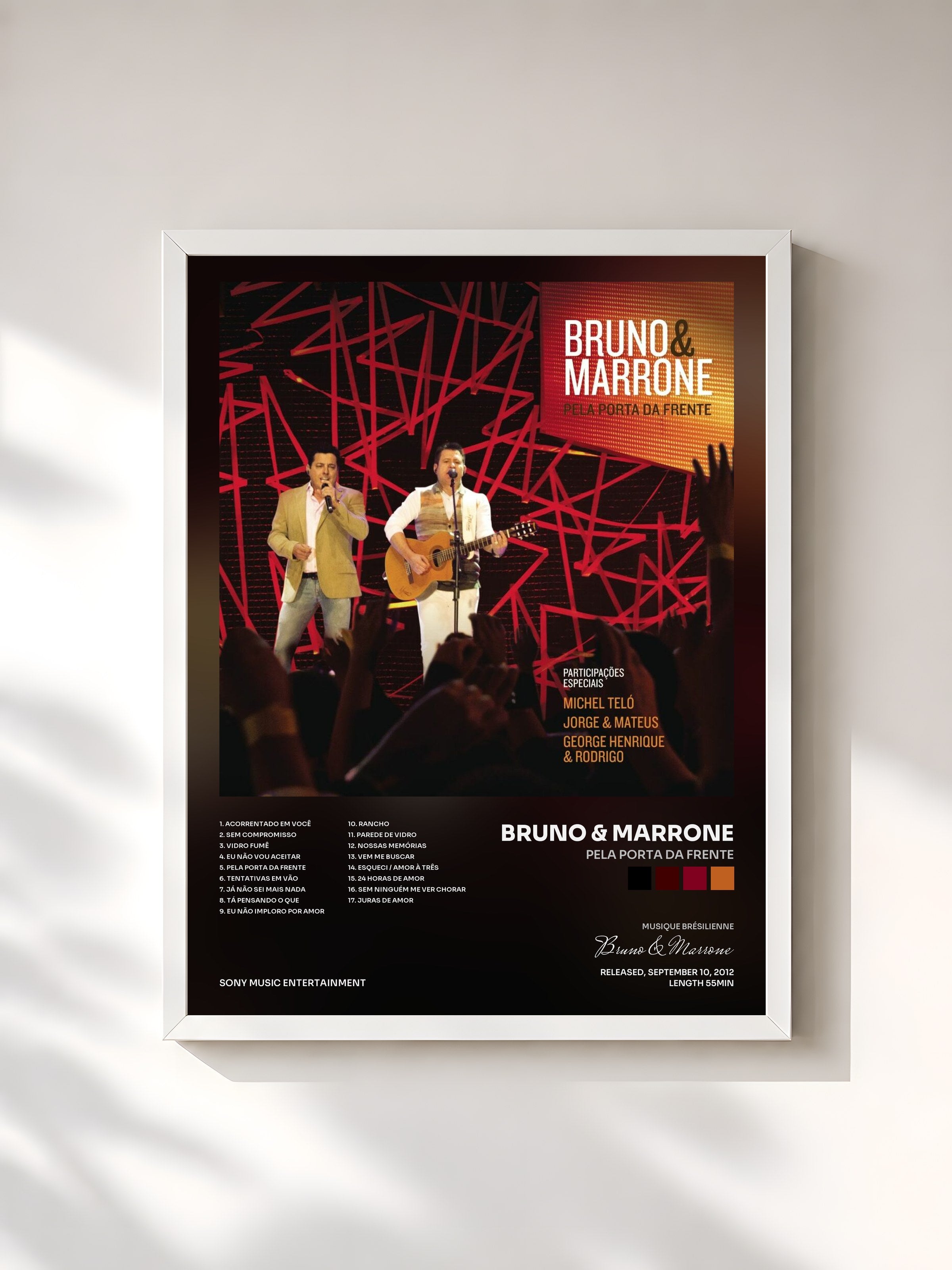 #blanc Tableau de l'album Pela Porta da Frente de Bruno & Marrone, cadre blanc, imprimé et encadré en France
