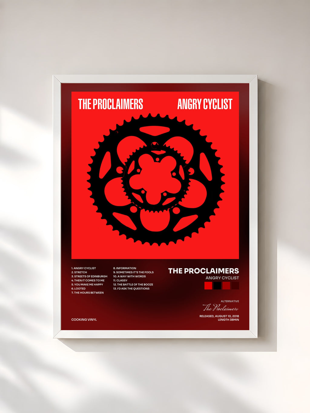 #blanc Tableau de l'album Angry Cyclist de The Proclaimers, cadre blanc, imprimé et encadré en France