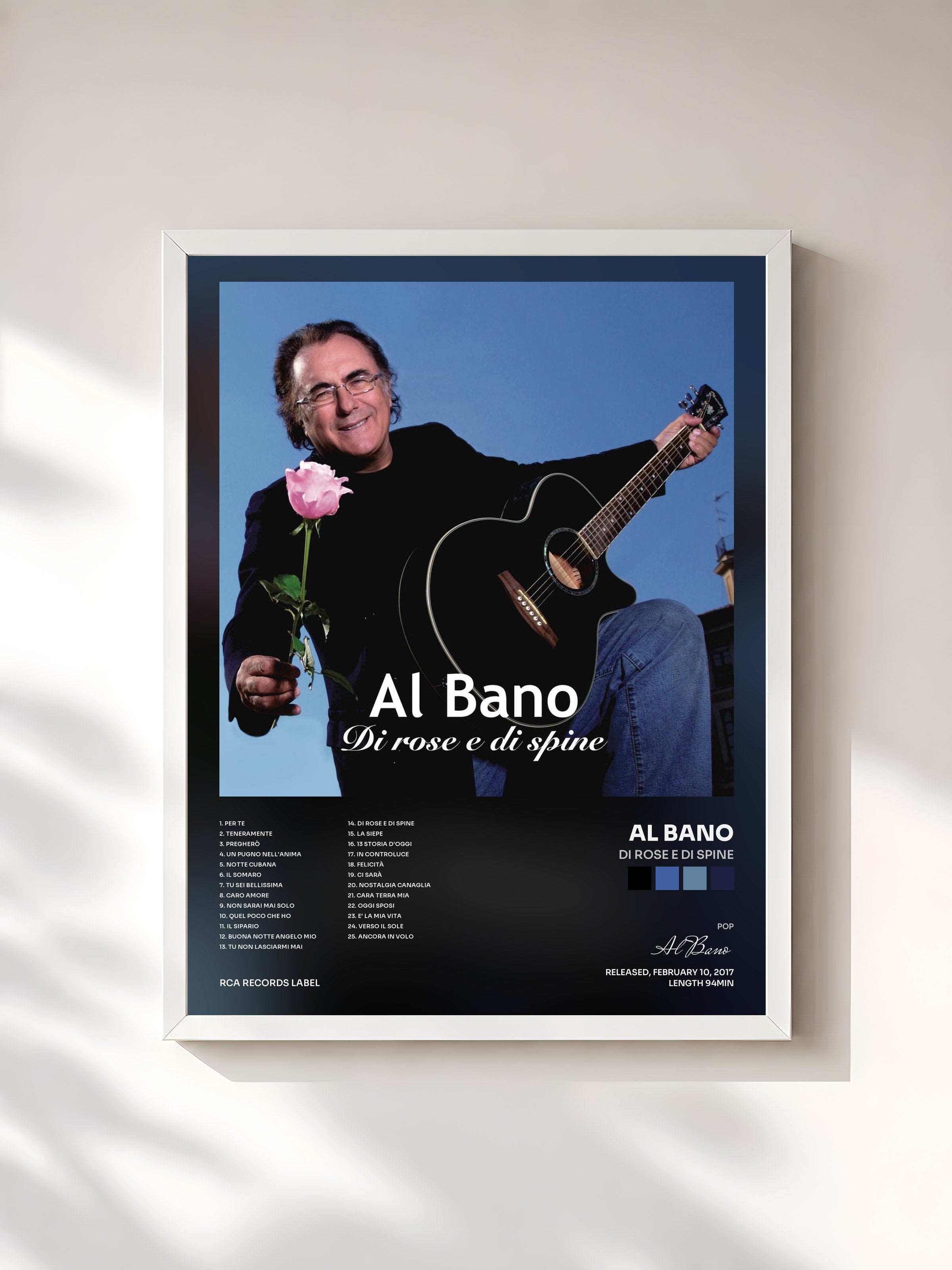#blanc Tableau de l'album Di rose e di spine de Al Bano, cadre blanc, imprimé et encadré en France